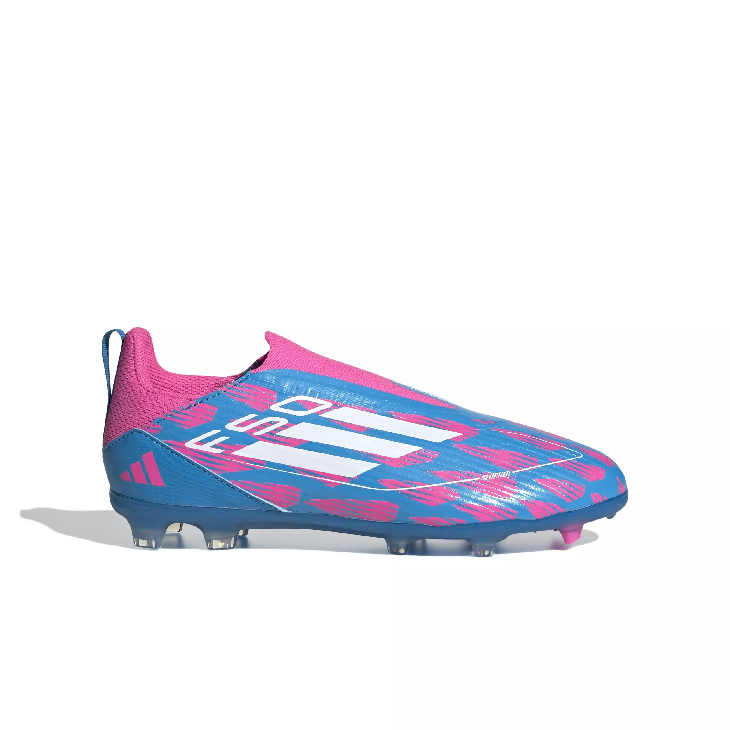 adidas F50 League Laceless Firm/Multi-Ground "Solar Blue/Ftwr White/Solar Pink" Preschool Kids' Soccer Cleat - BLUE/WHITE/PINK