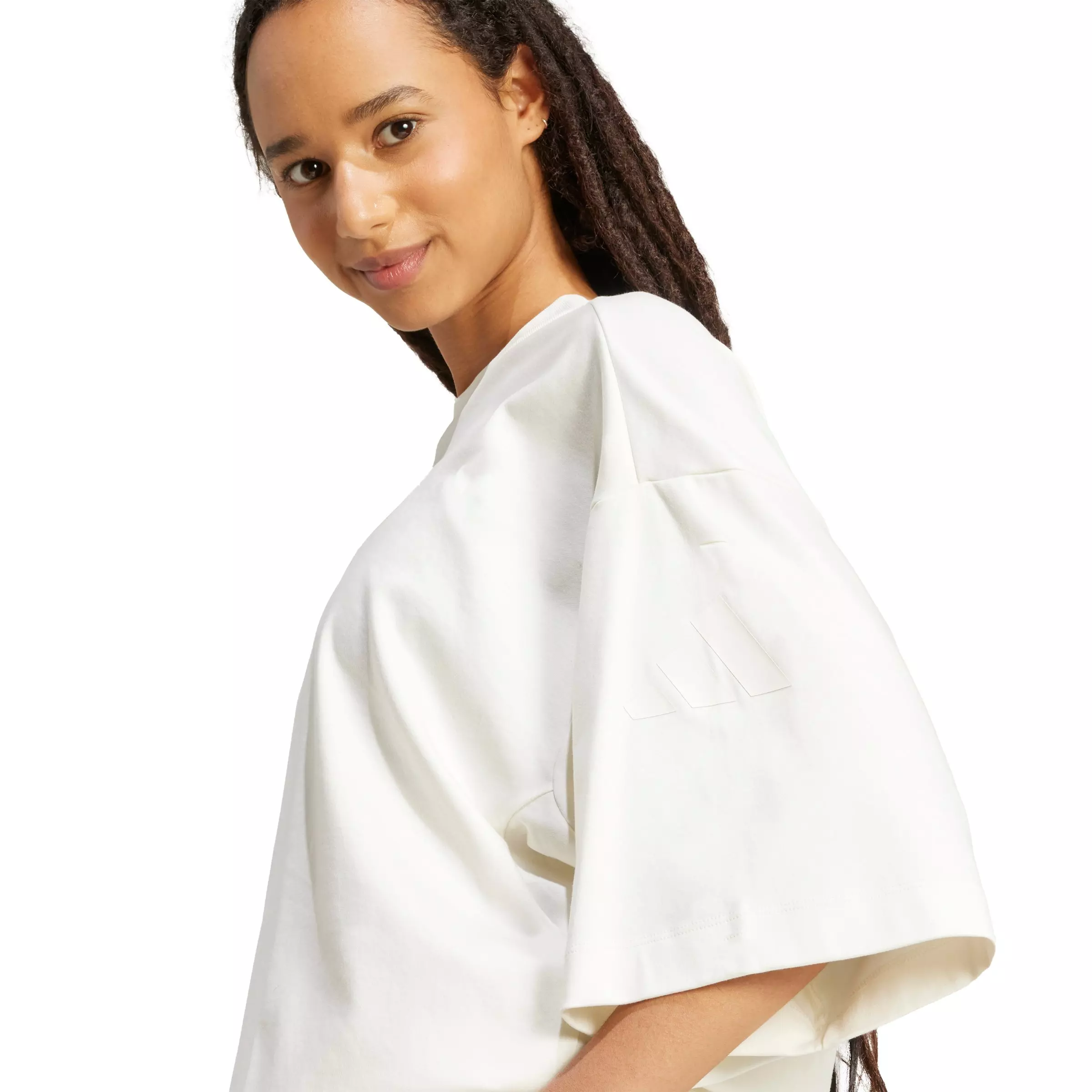 adidas Women's Soft Lux Loose T-Shirt - Off-White - OFF-WHITE