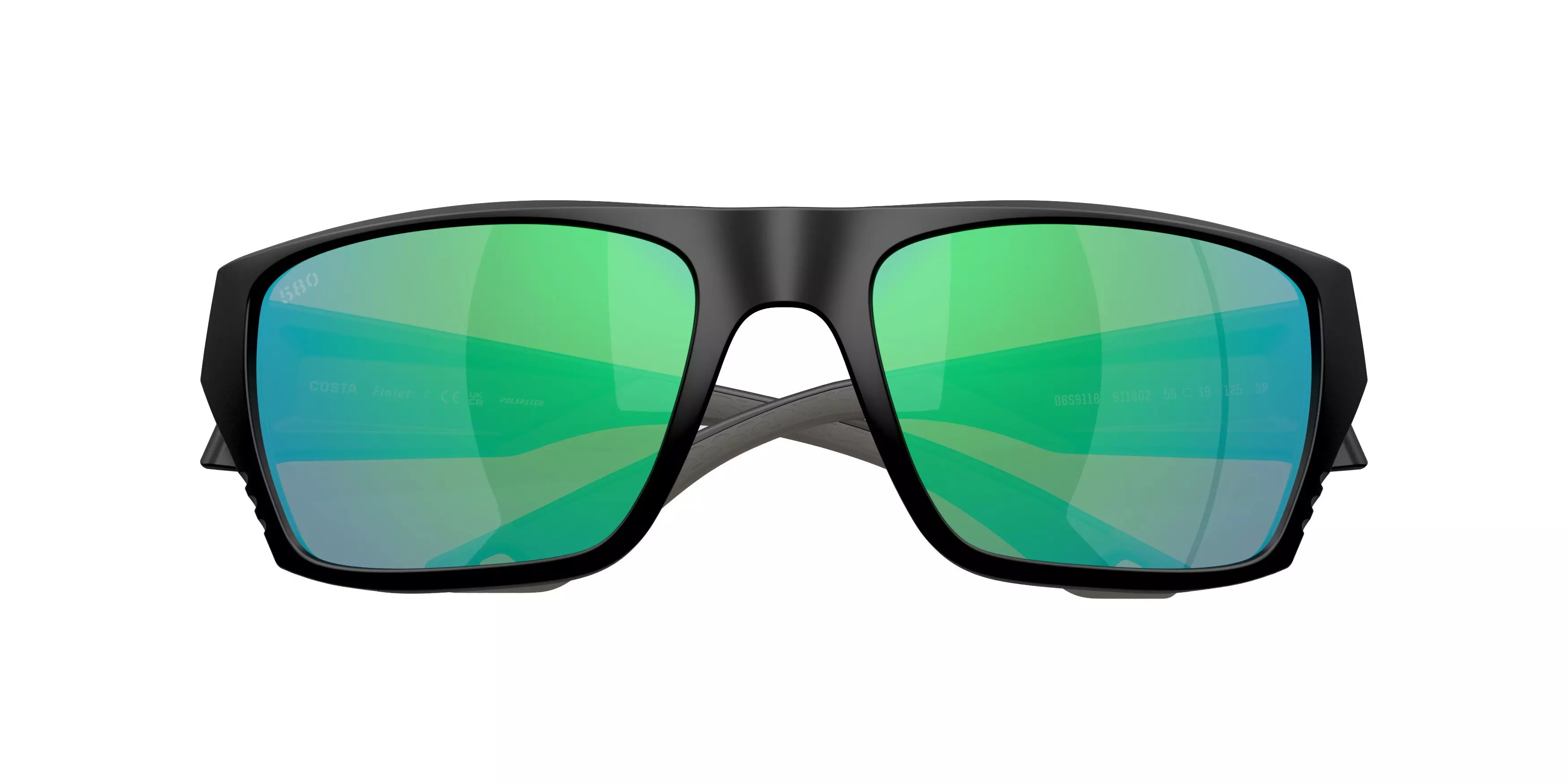 Costa Del Mar Finlet Green Mirror 580G Polarized Sunglasses - Matte Black - BLACK/GREEN