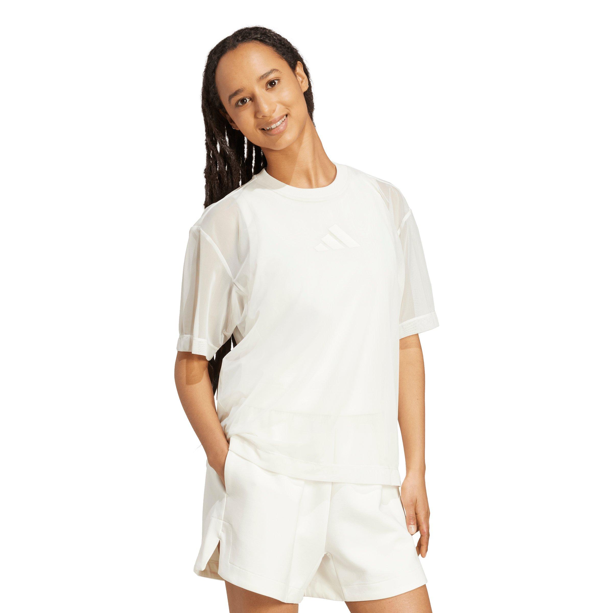 adidas Women's Soft Lux Mesh T-Shirt - Off-White - OFF-WHITE Thumbnail View 5