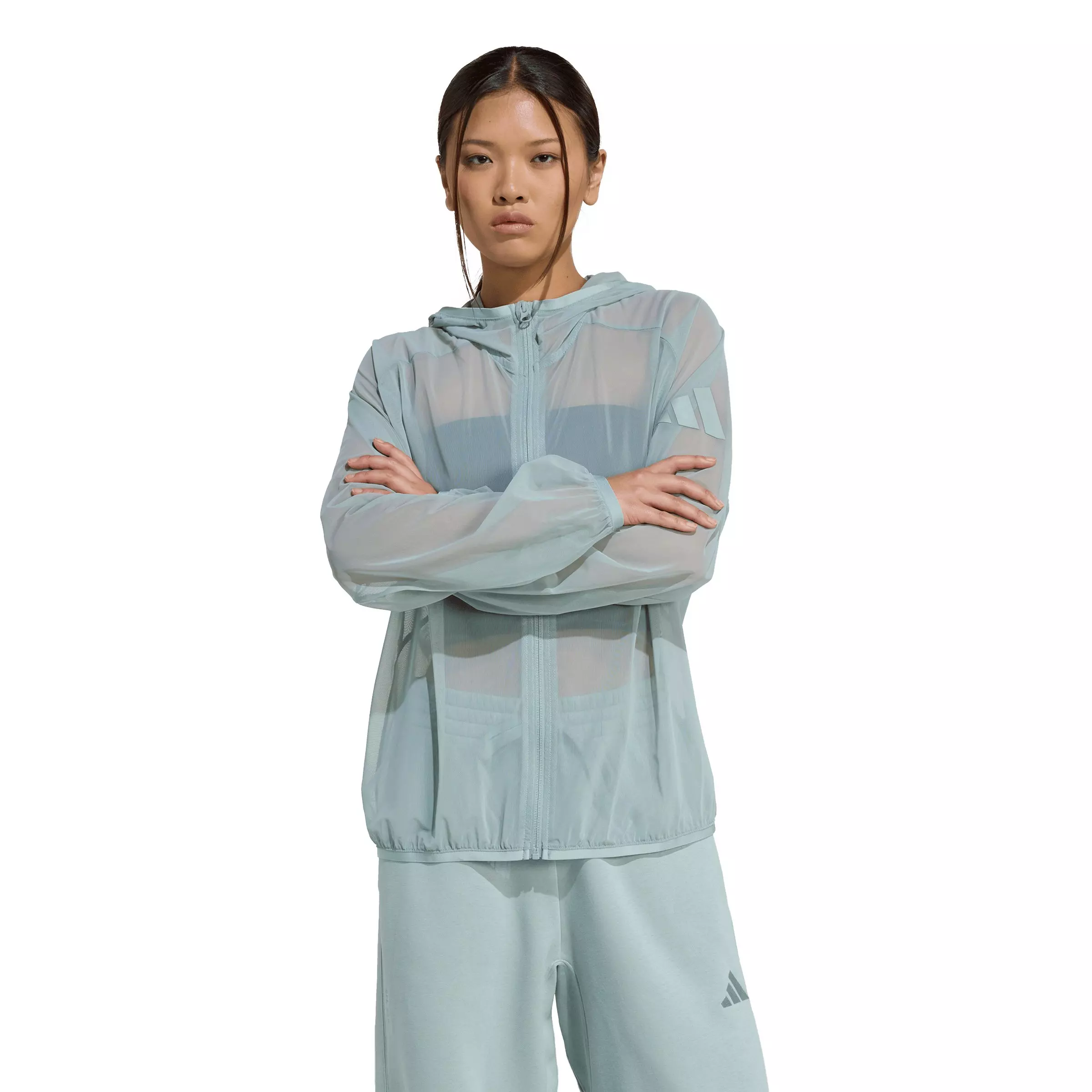 adidas Women's Soft Lux Mesh Full-Zip Hooded Jacket - Sage Green - SAGE GREEN