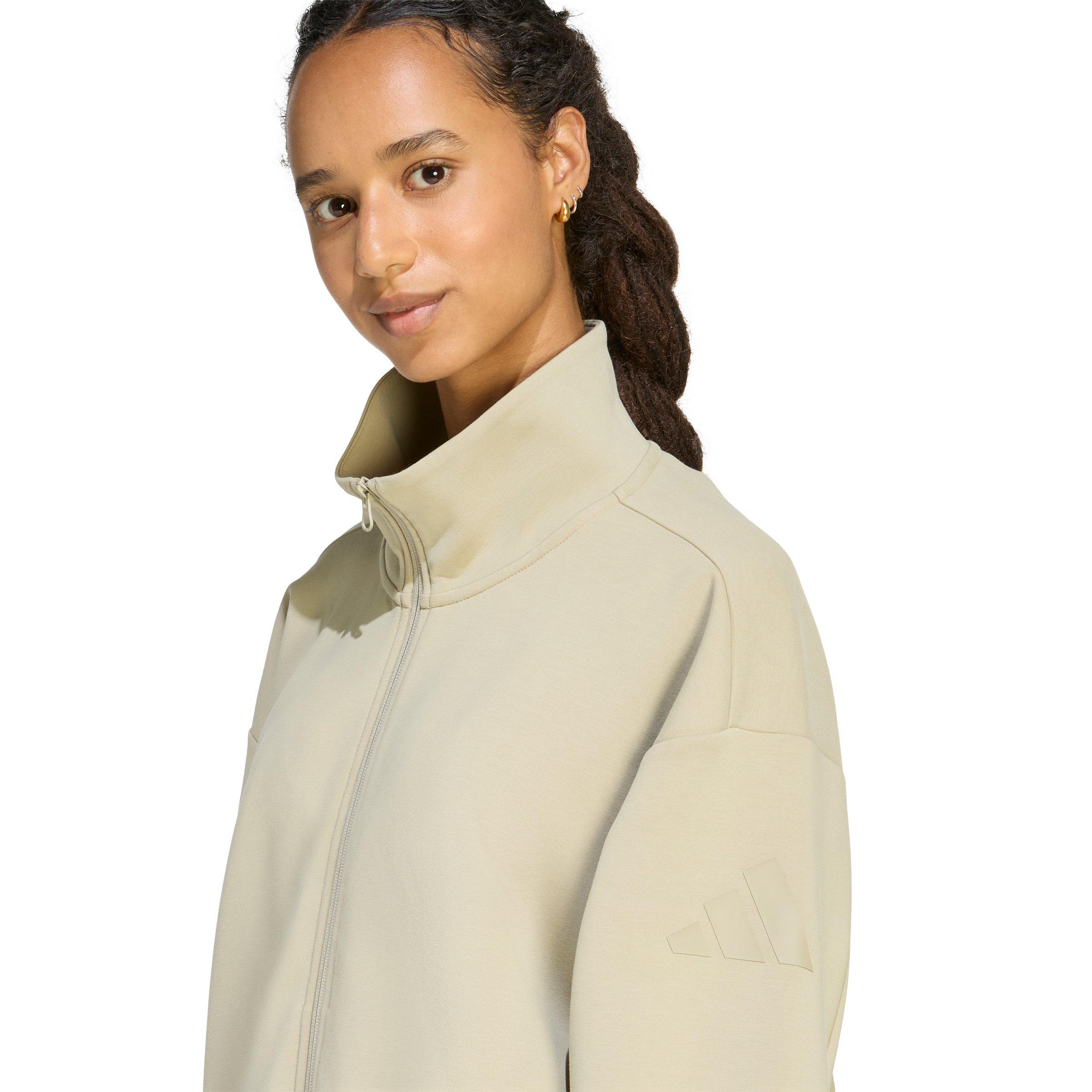 adidas Women's Soft Lux Loose Full-Zip Jacket - Khaki - KHAKI Thumbnail View 3