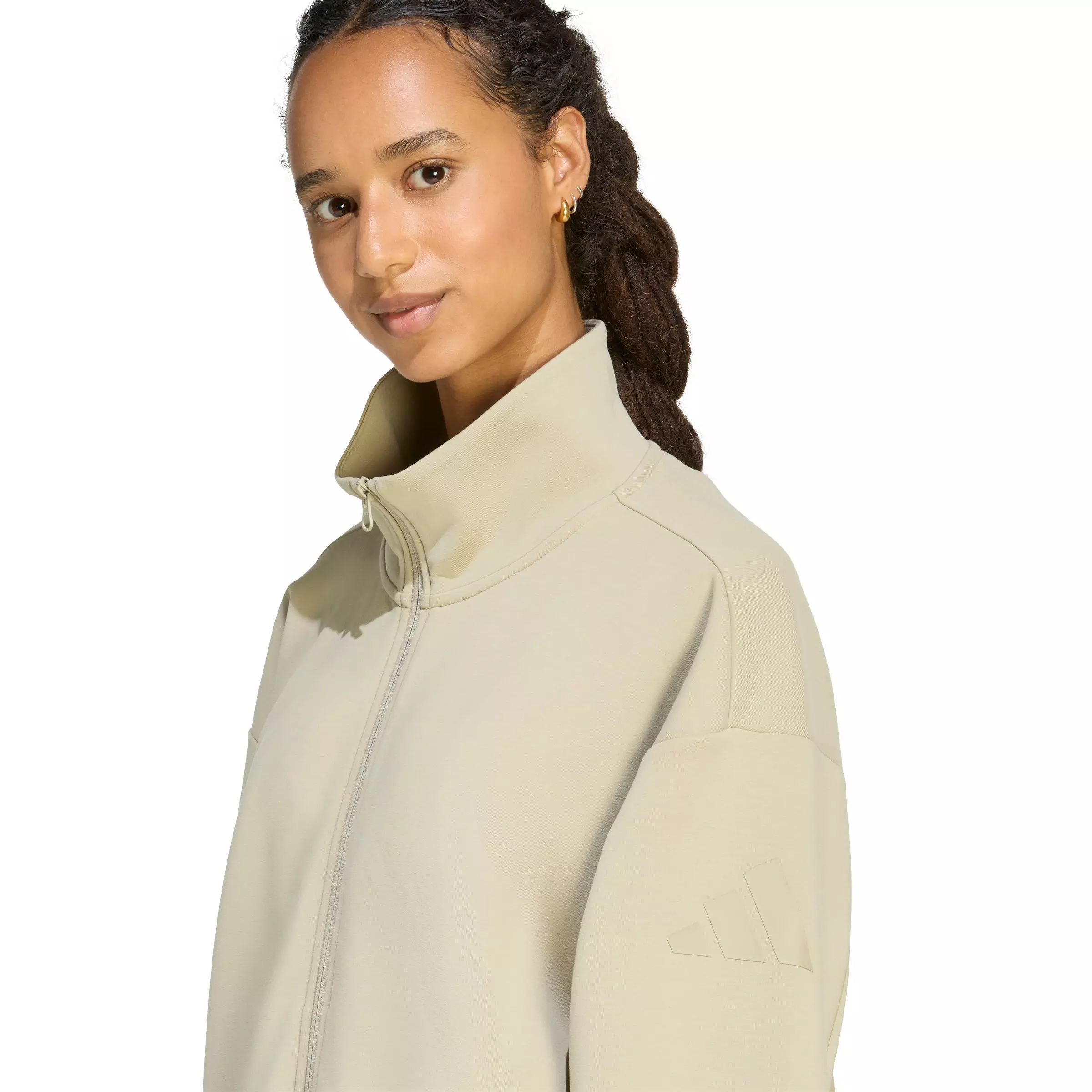 adidas Women's Soft Lux Loose Full-Zip Jacket - Khaki - KHAKI