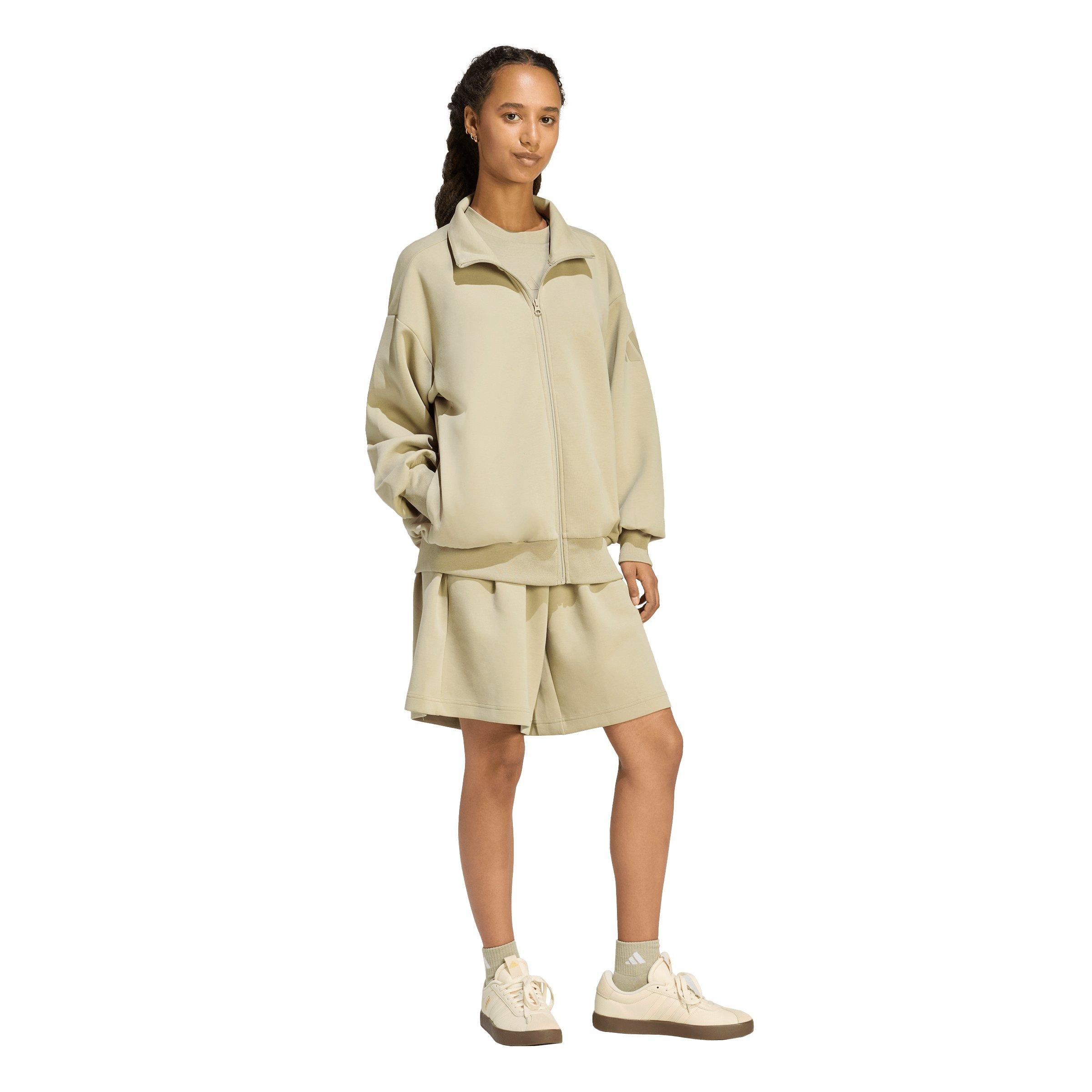 adidas Women's Soft Lux Loose Full-Zip Jacket - Khaki - KHAKI Thumbnail View 5