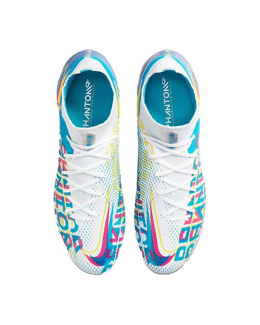 Nike Phantom GT Elite Dynamic Fit 3D "White/Multi Color" Firm-Ground Women's Soccer Cleat - BLUE Thumbnail View 4