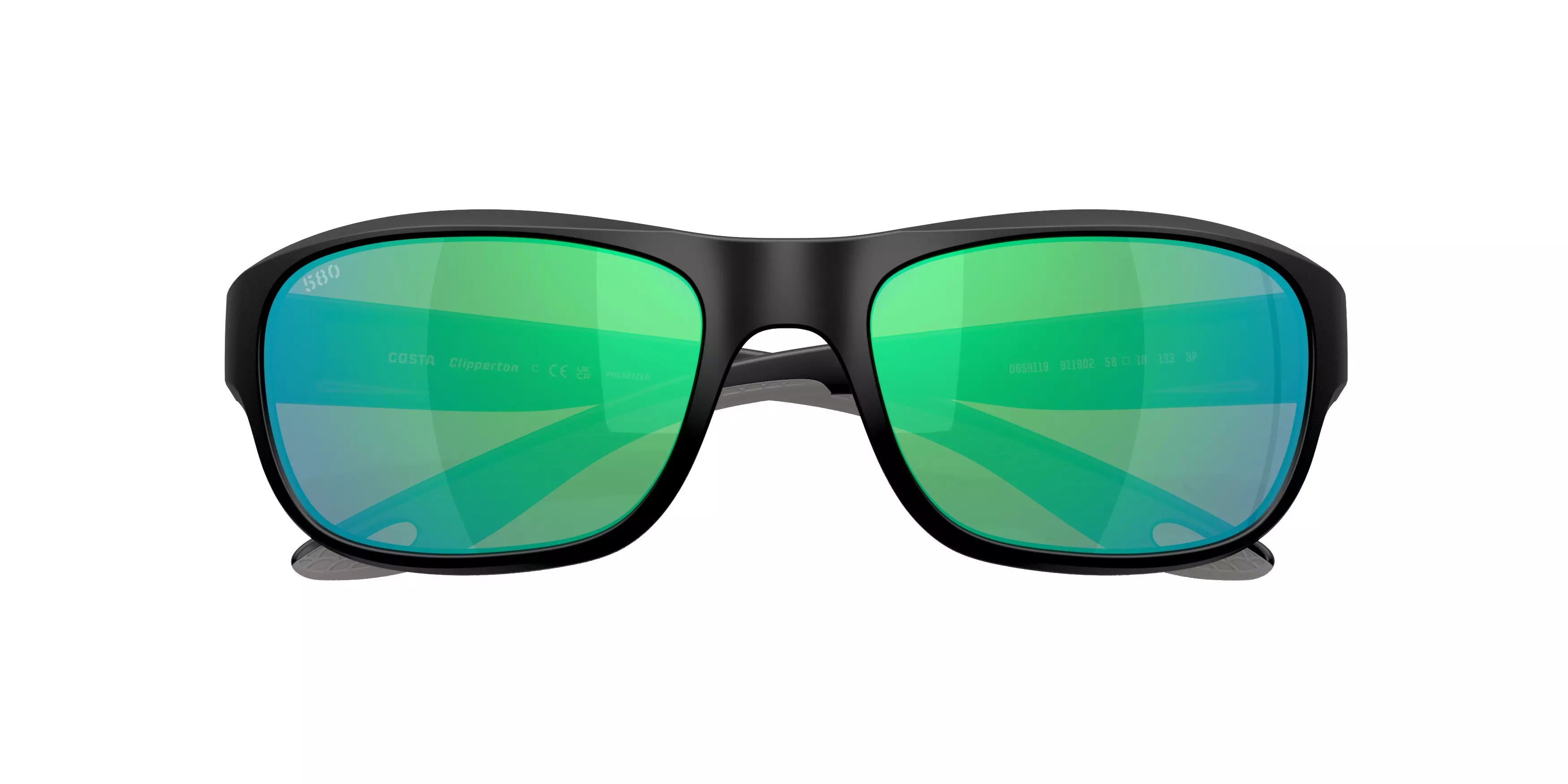 Costa Del Mar Clipperton Green Mirror 580G Polarized Sunglasses - Matte Black - BLACK/GREEN