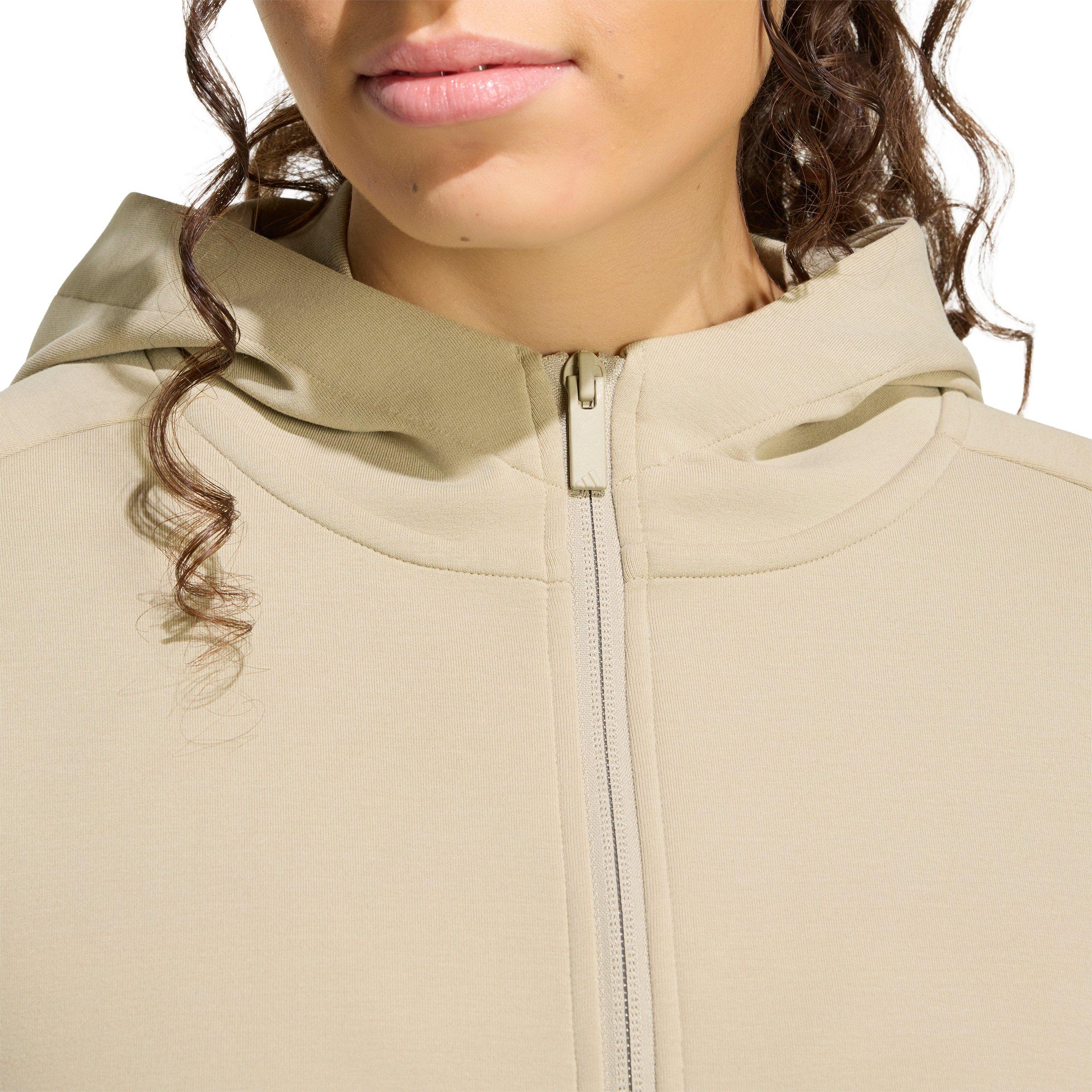 adidas Women's Soft Lux Full-Zip Hooded Jacket - Khaki - KHAKI Thumbnail View 4
