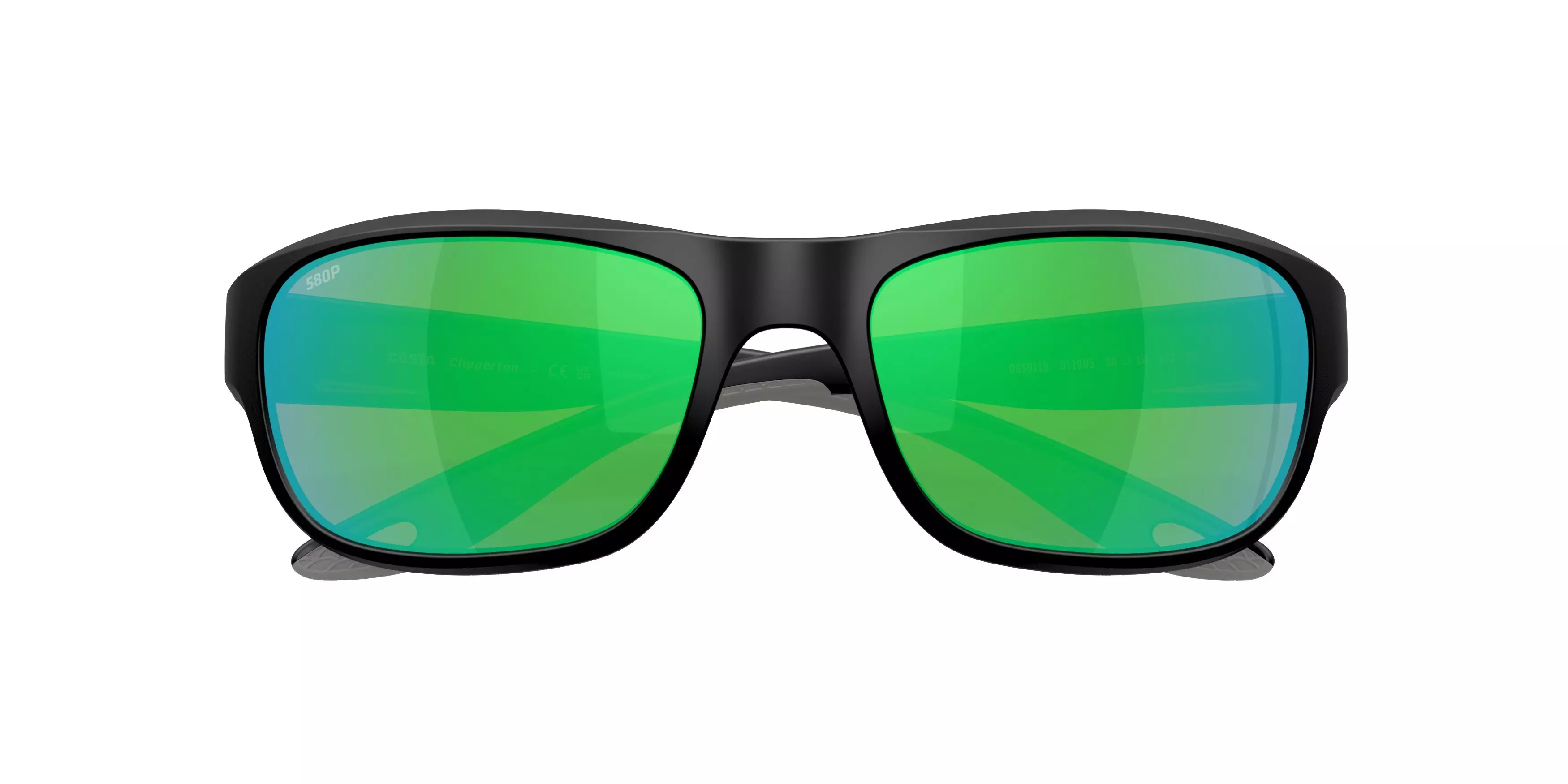 Costa Del Mar Clipperton Green Mirror 580P Polarized Sunglasses - Matte Black - BLACK/GREEN