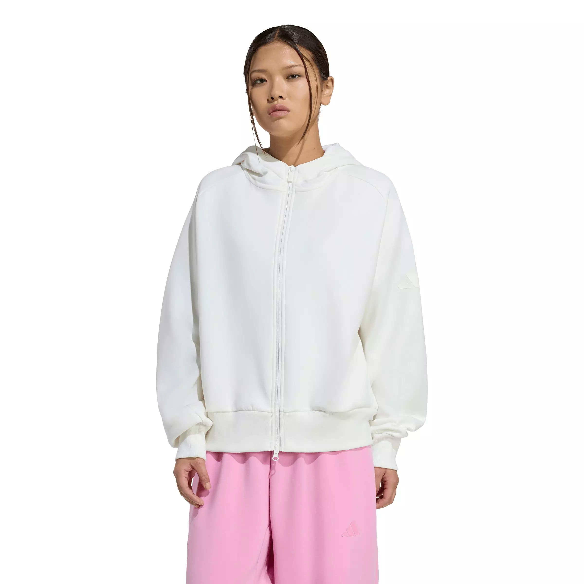 adidas Women's Soft Lux Full-Zip Hooded Jacket - Off-White - OFF-WHITE