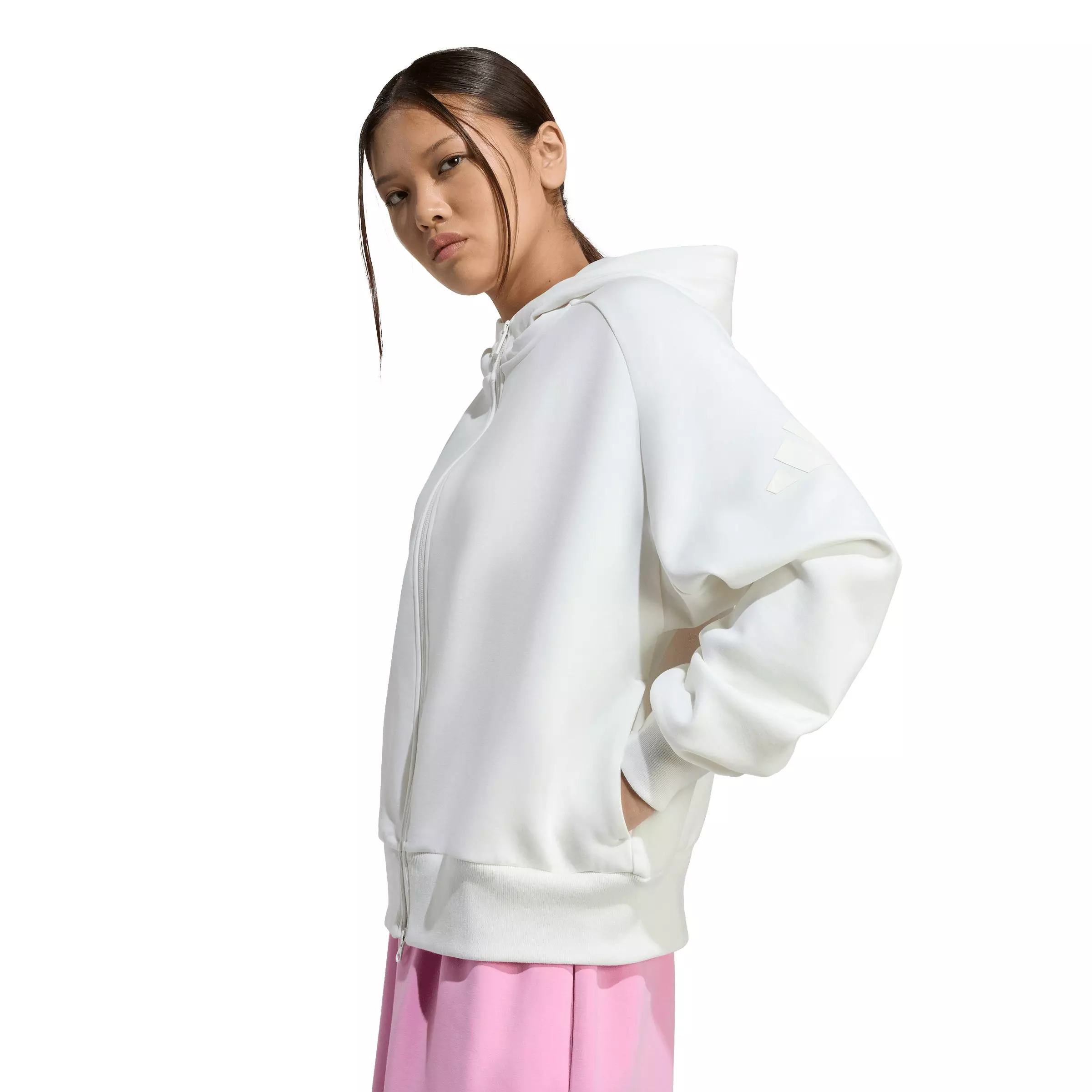 adidas Women's Soft Lux Full-Zip Hooded Jacket - Off-White - OFF-WHITE