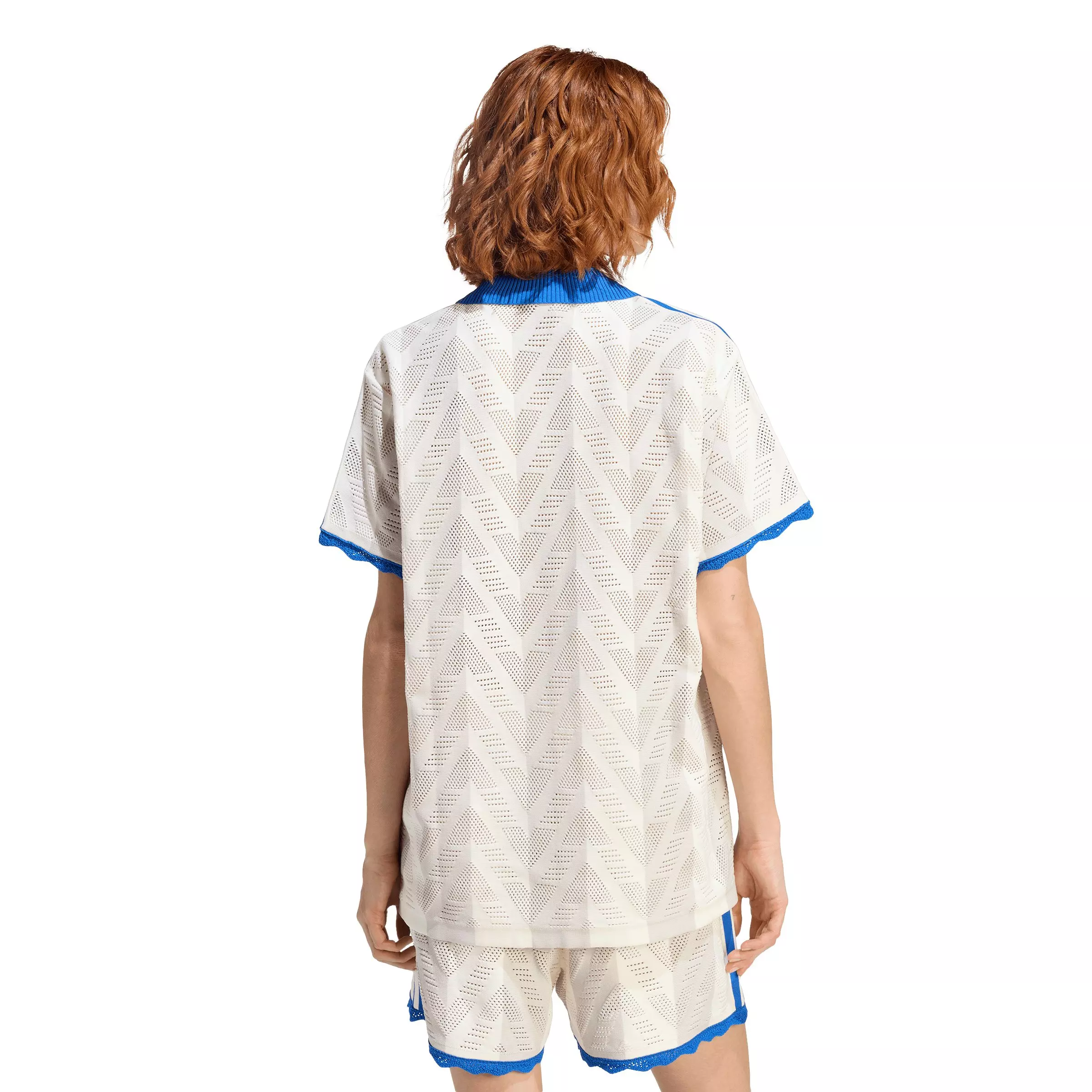 adidas Originals Women's Short-Sleeve Polo Tee - Off-White/Blue - OFF-WHITE/BLUE