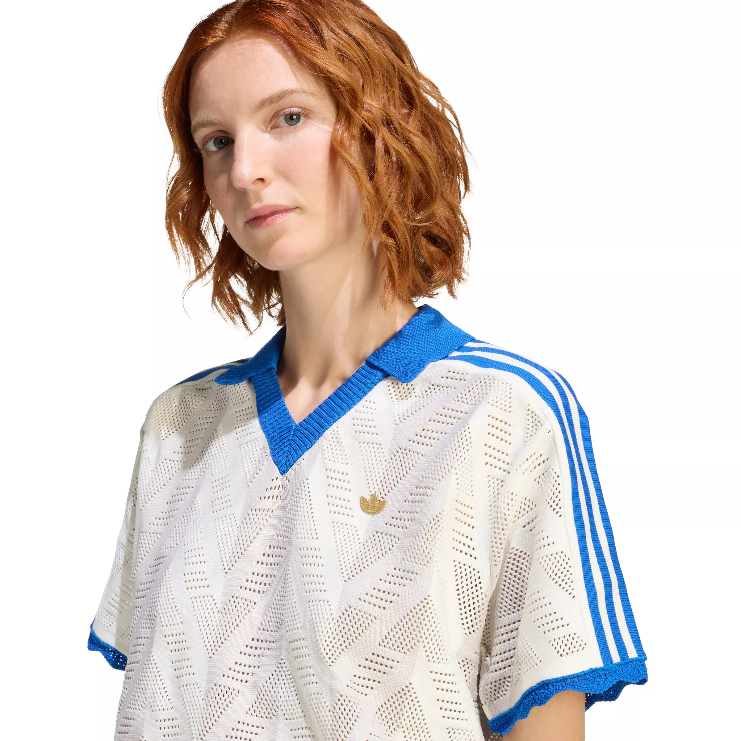 adidas Originals Women's Short-Sleeve Polo Tee - Off-White/Blue - OFF-WHITE/BLUE