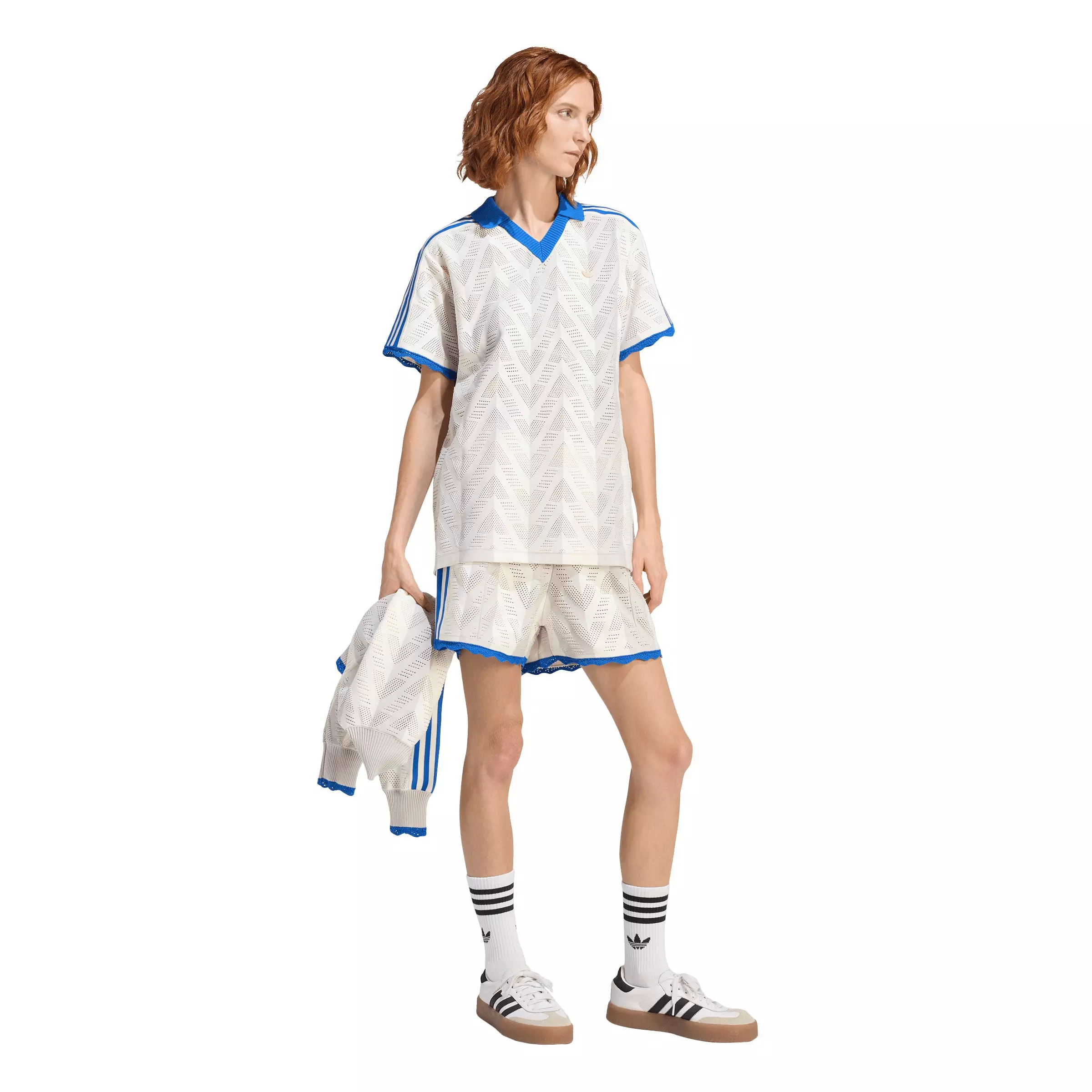 adidas Originals Women's Short-Sleeve Polo Tee - Off-White/Blue - OFF-WHITE/BLUE