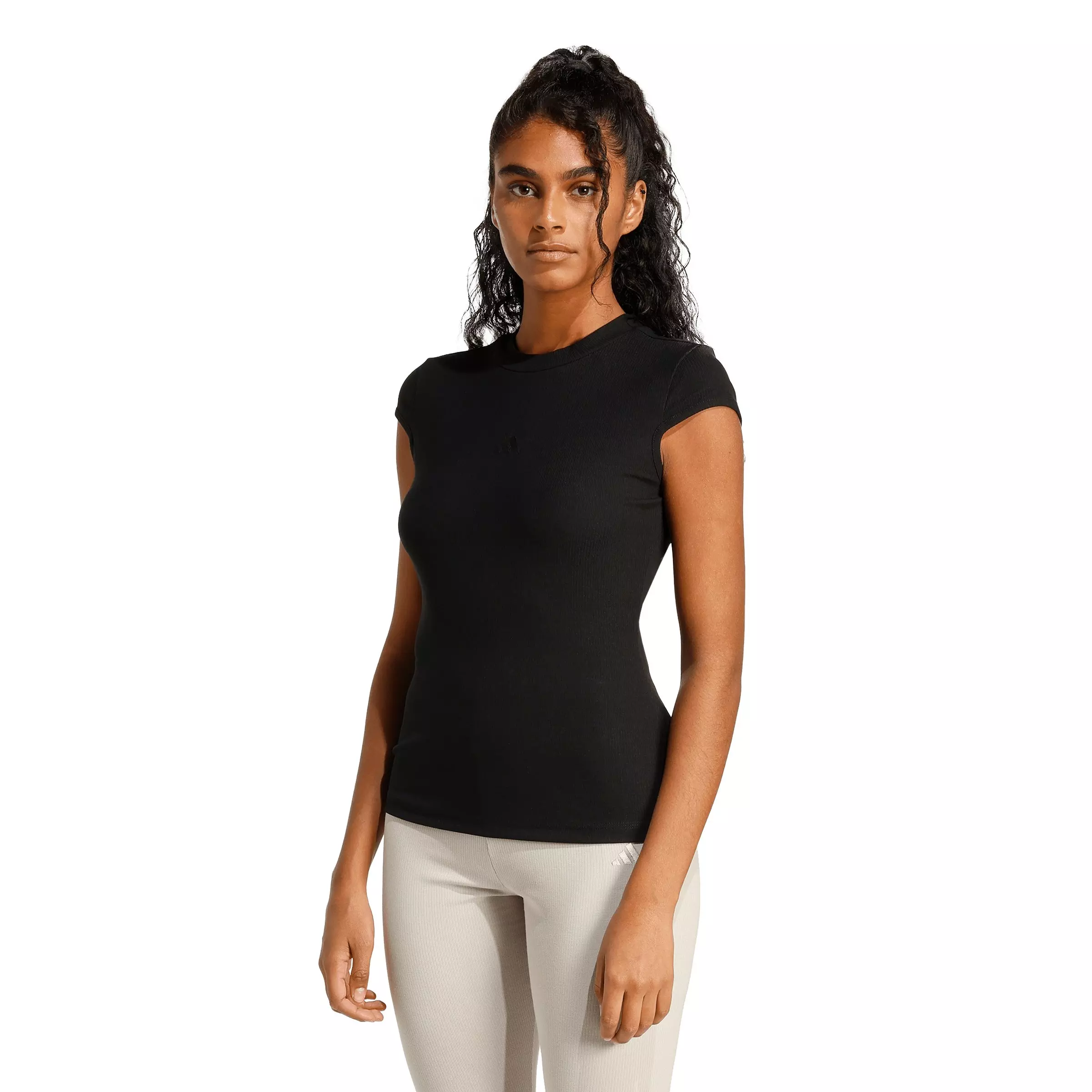 adidas Women's Seasonal Essentials Rib Cap-Sleeve T-Shirt - Black - BLACK