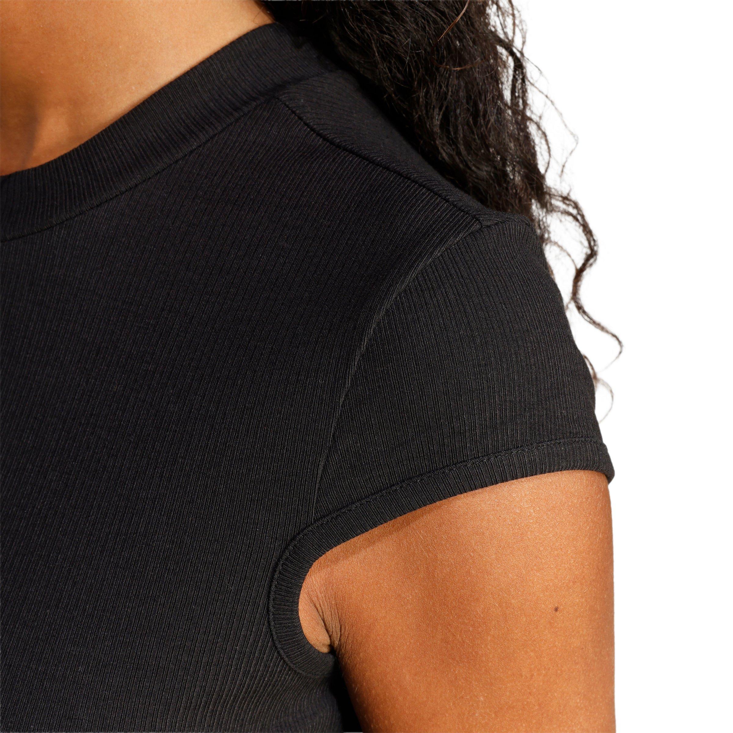 adidas Women's Seasonal Essentials Rib Cap-Sleeve T-Shirt - Black - BLACK Thumbnail View 3