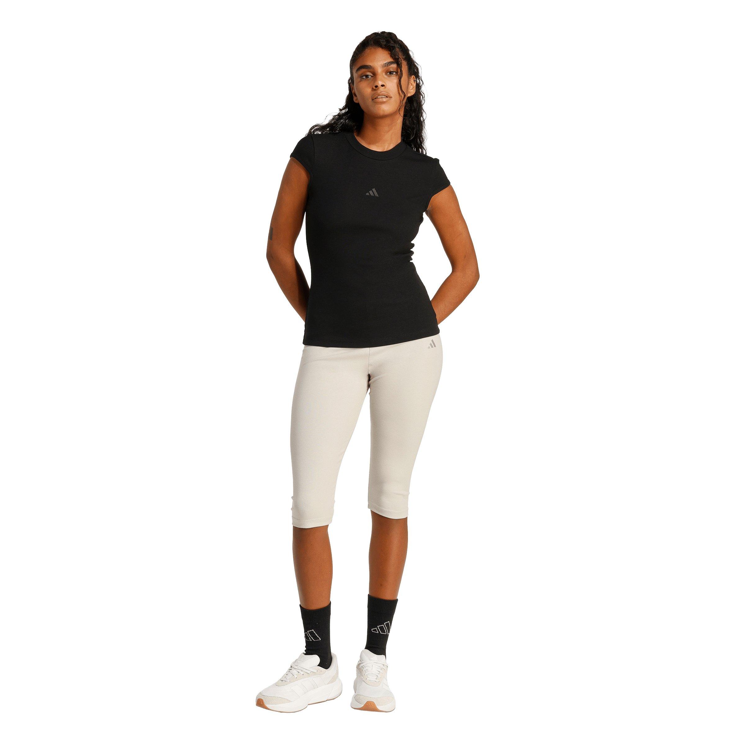 adidas Women's Seasonal Essentials Rib Cap-Sleeve T-Shirt - Black - BLACK Thumbnail View 5