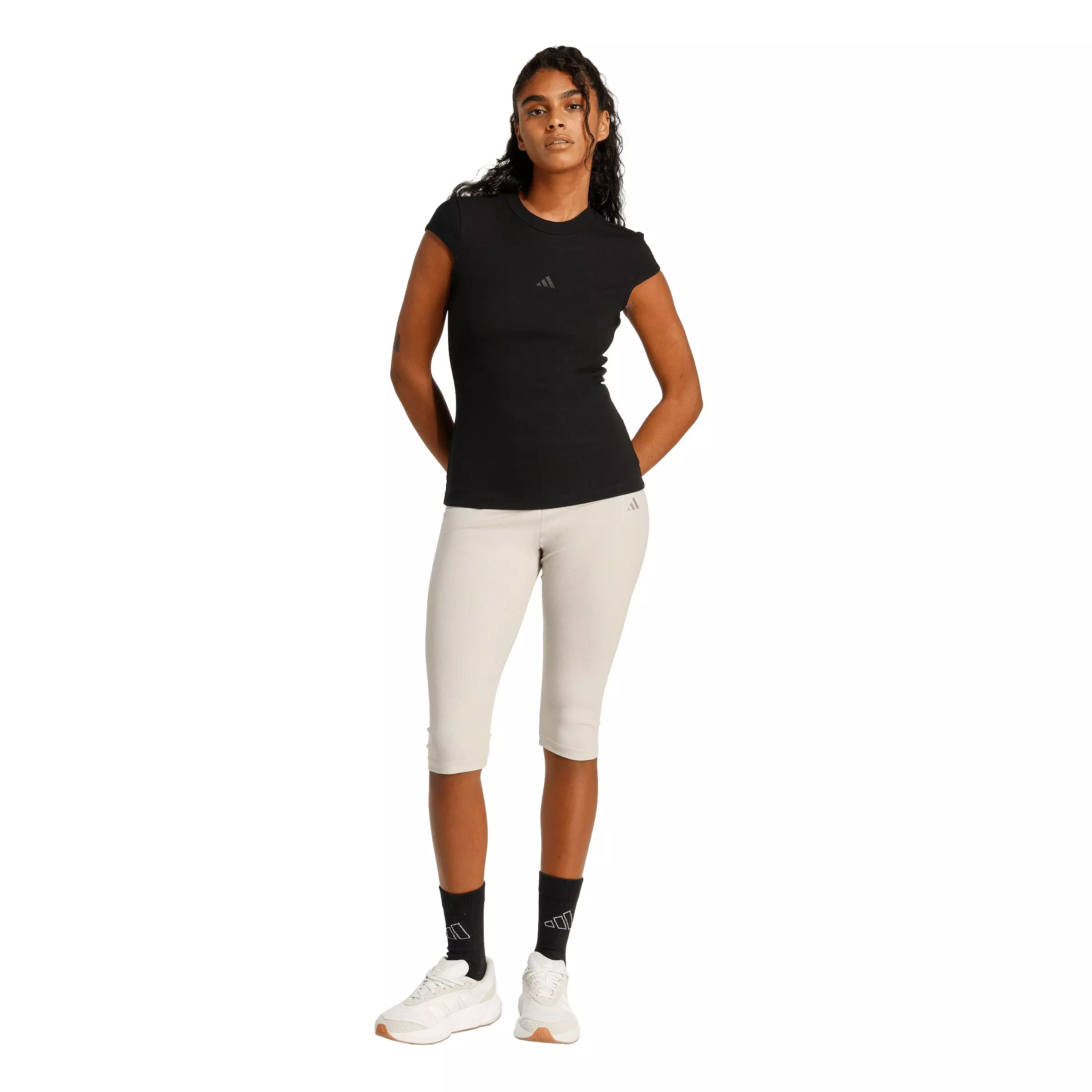 adidas Women's Seasonal Essentials Rib Cap-Sleeve T-Shirt - Black - BLACK