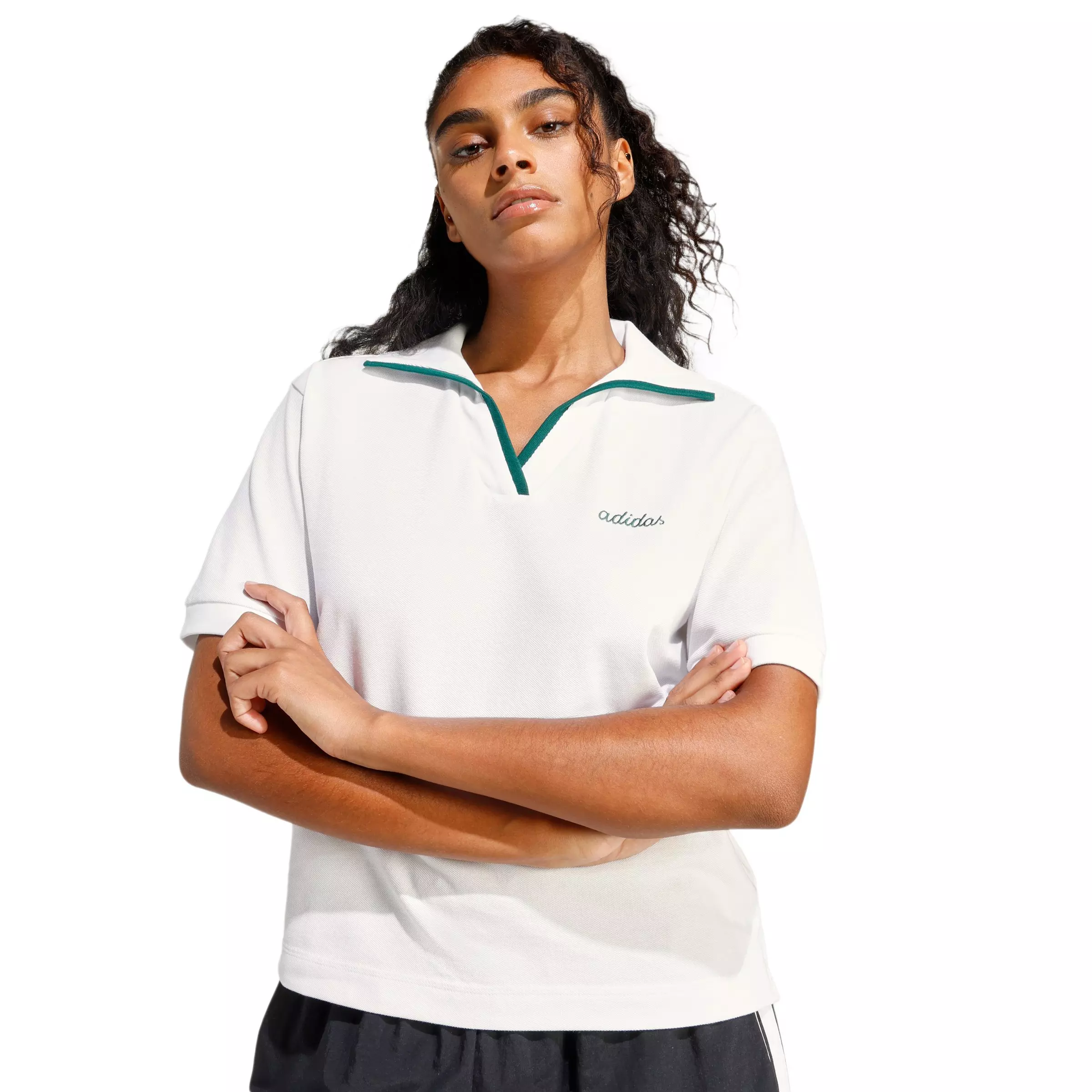 adidas Women's Seasonal Essentials Colorpop Polo with Embroidered Graphic - White - WHITE