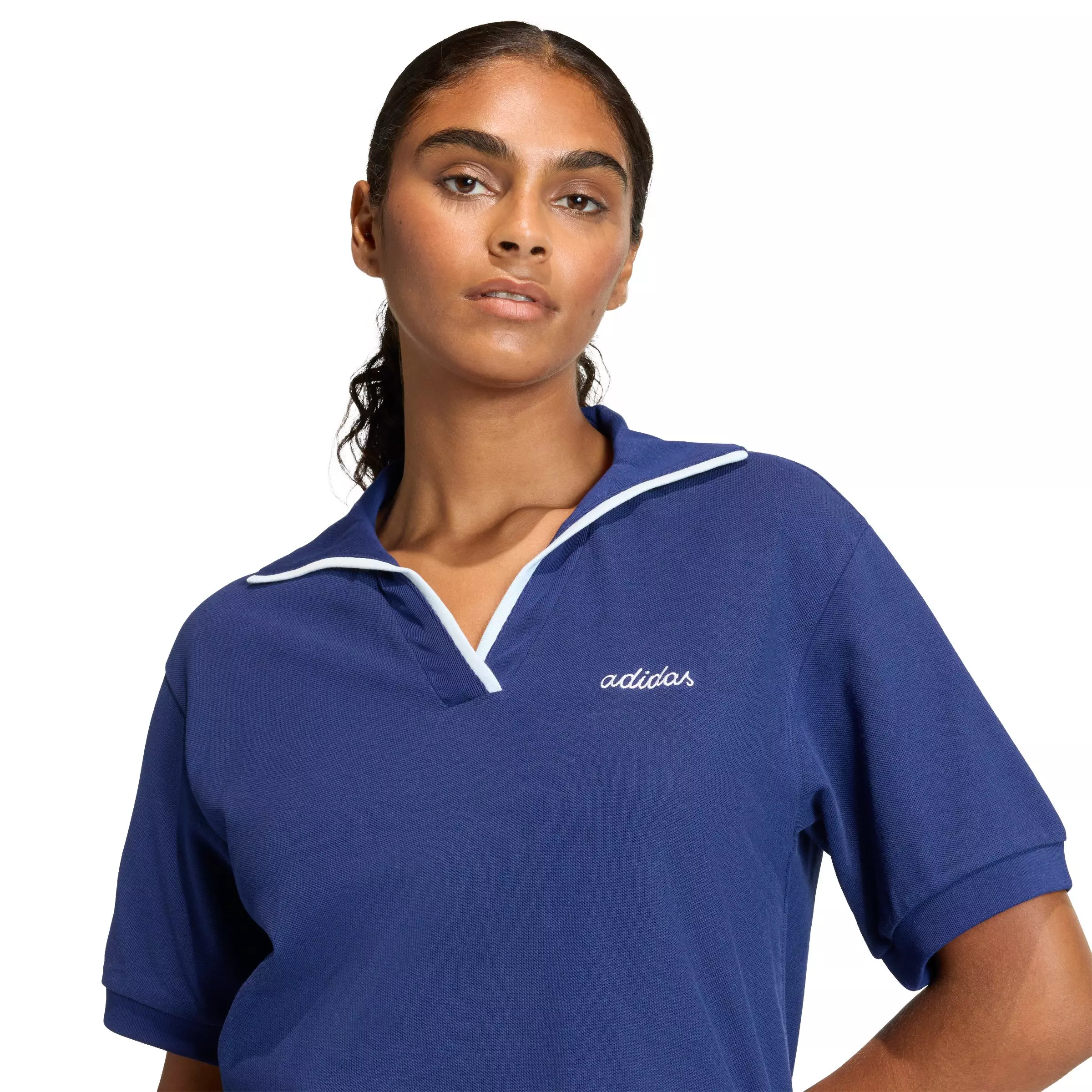 adidas Women's Seasonal Essentials Colorpop Polo with Embroidered Graphic - Dark Blue - DARK BLUE