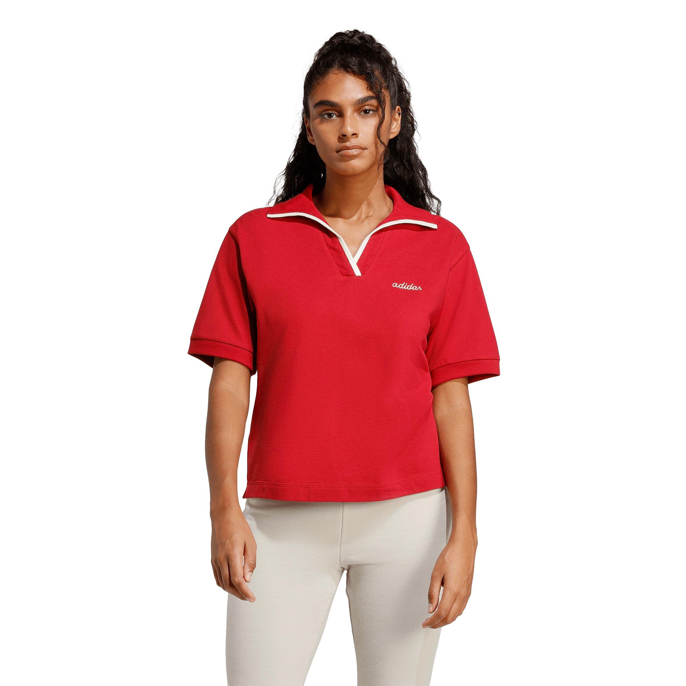 adidas Women's Seasonal Essentials Colorpop Polo with Embroidered Graphic - Red - RED Thumbnail View 1
