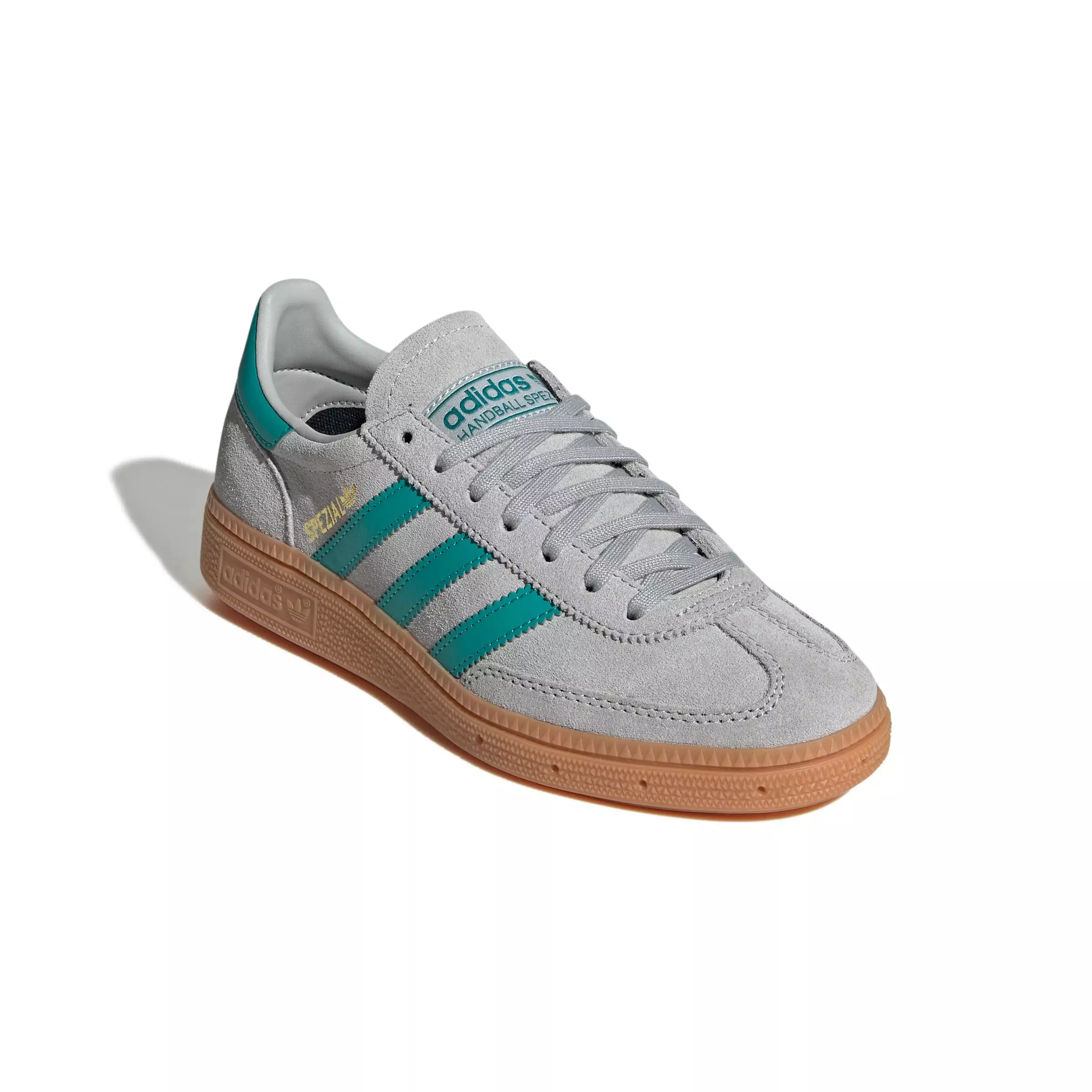 adidas Originals Handball Spezial "Grey Two/Pure Teal/Gum 2" Grade School Boys' Shoe - GREY/TEAL/GUM