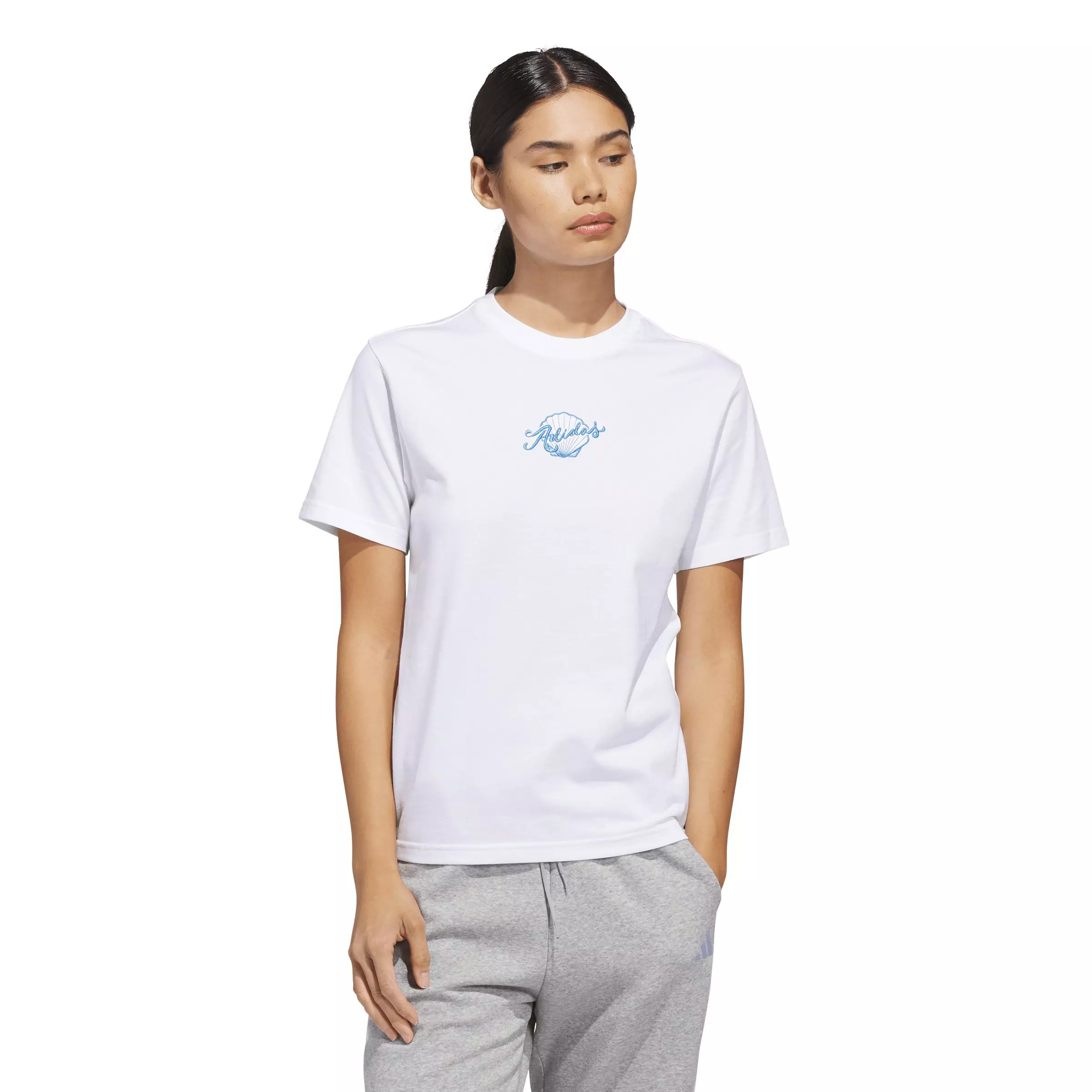 adidas Women's Seashell Logo Graphic T-Shirt - White - WHITE