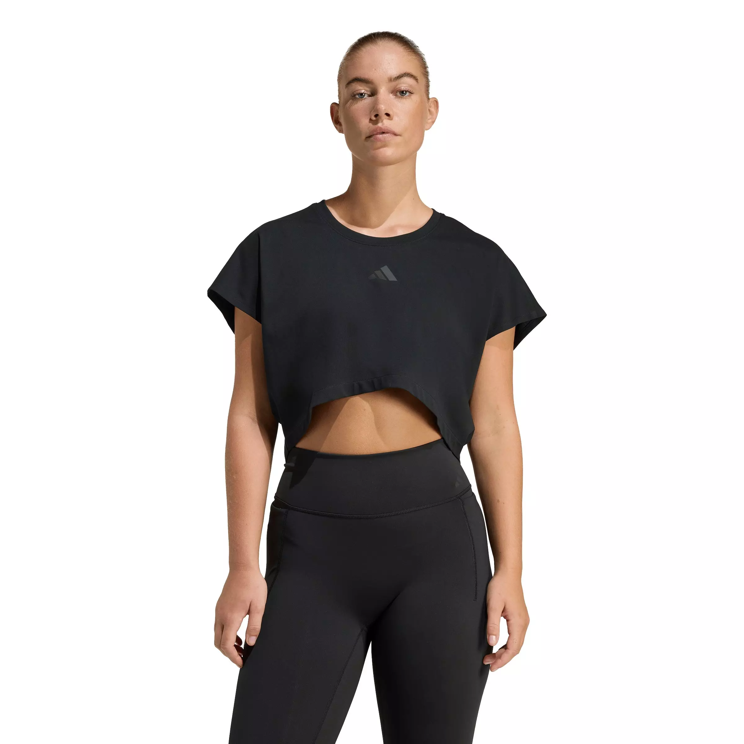 adidas Women's Power Workout Cropped Boxy 3-Stripes Tank - Black - BLACK