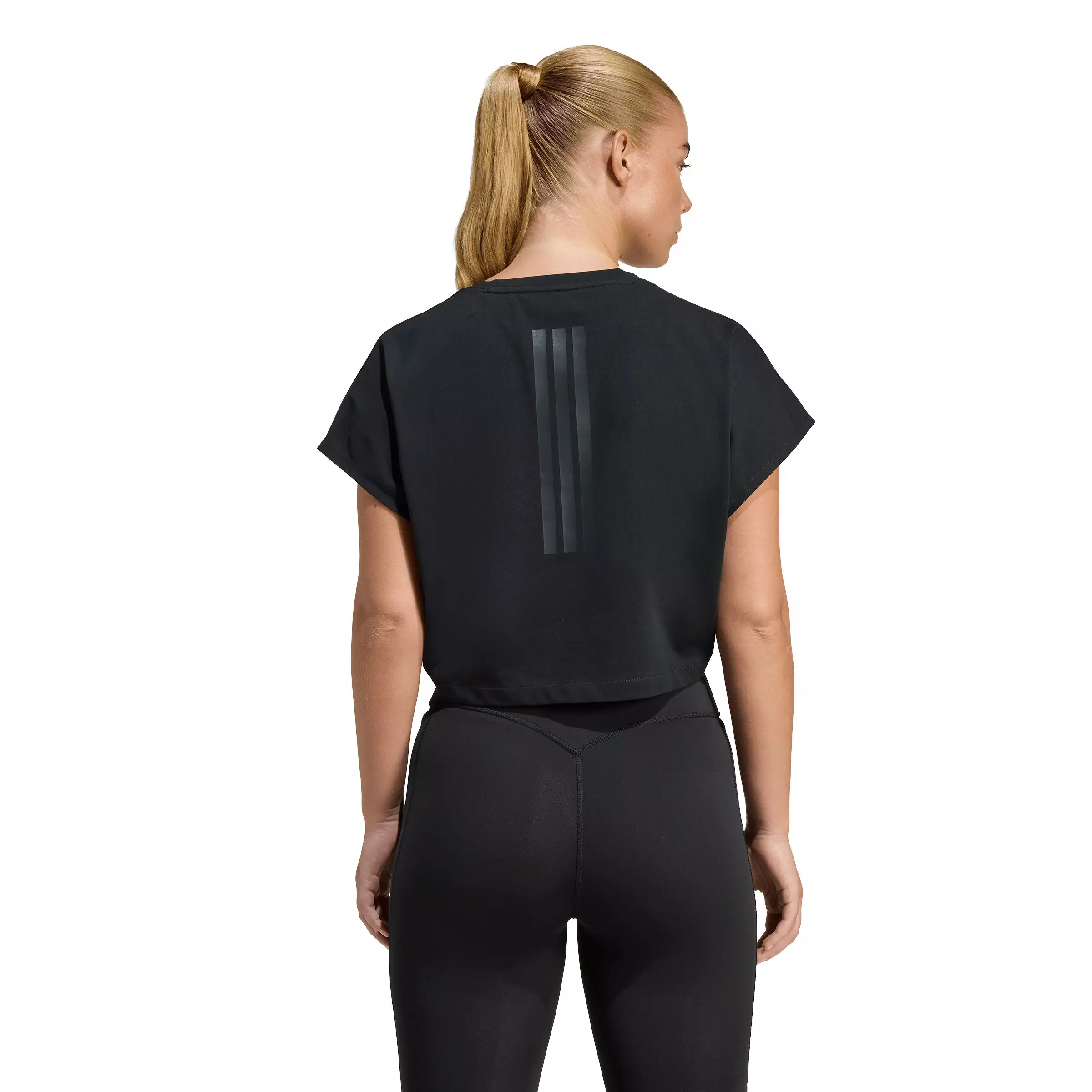 adidas Women's Power Workout Cropped Boxy 3-Stripes Tank - Black - BLACK