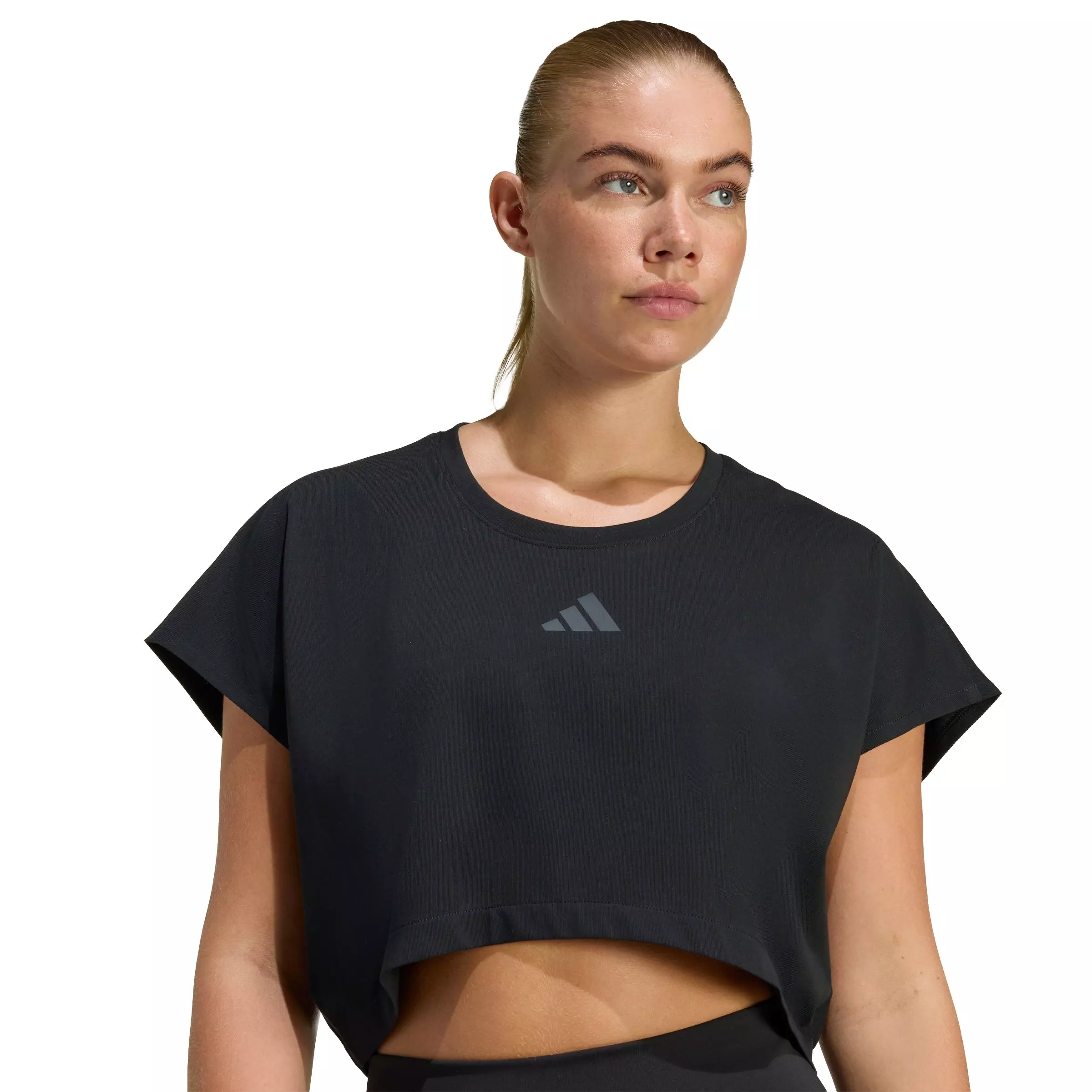 adidas Women's Power Workout Cropped Boxy 3-Stripes Tank - Black - BLACK
