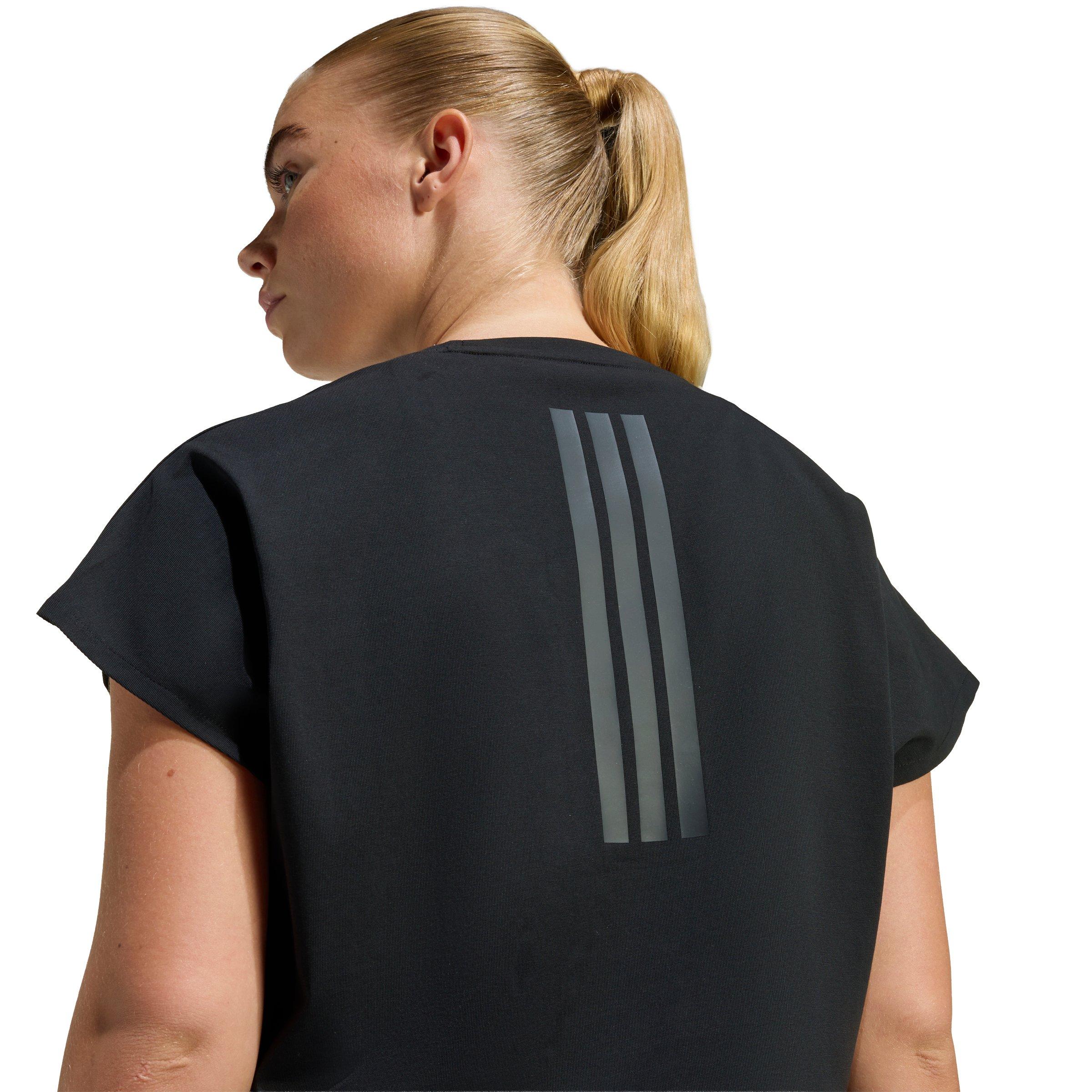 adidas Women's Power Workout Cropped Boxy 3-Stripes Tank - Black - BLACK Thumbnail View 4