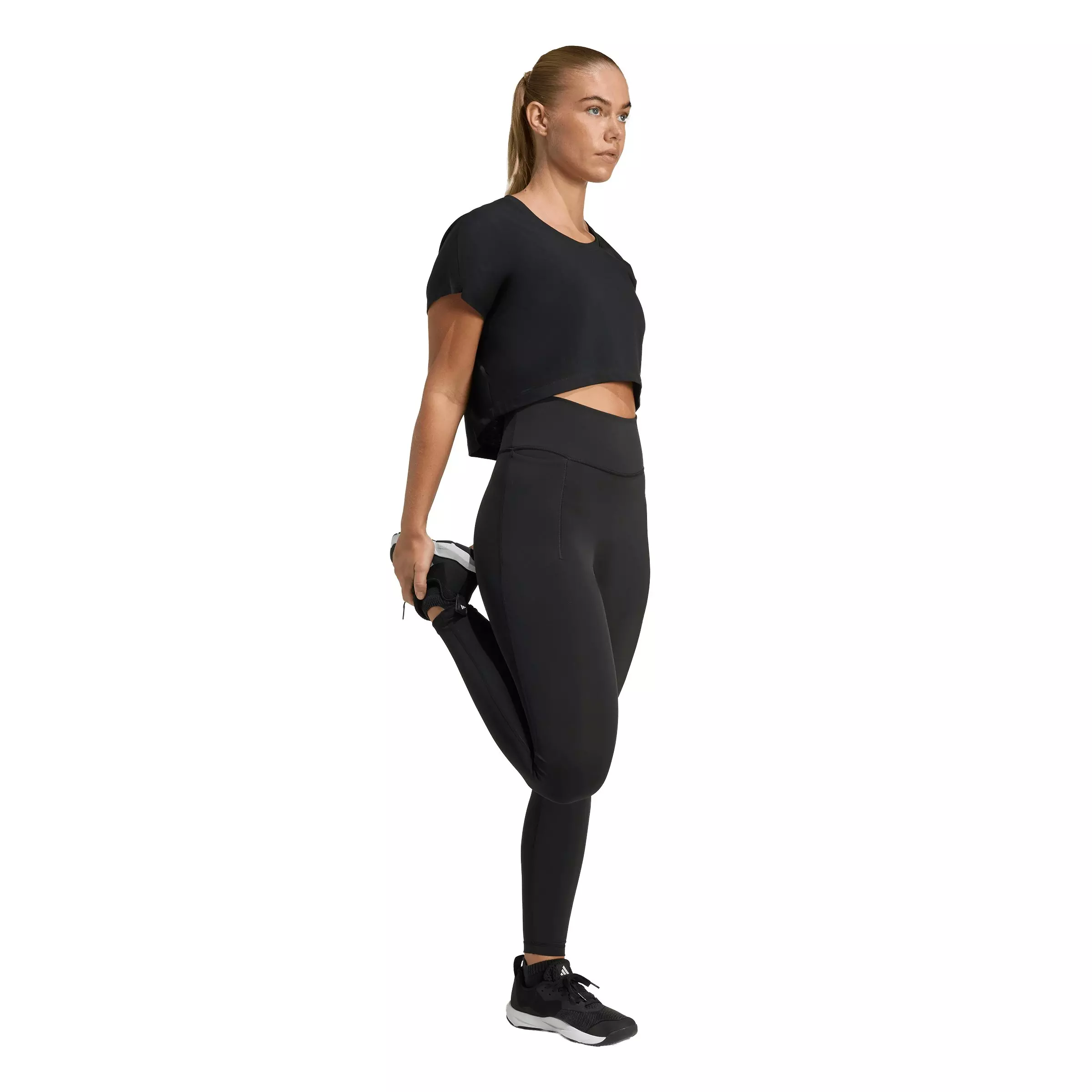 adidas Women's Power Workout Cropped Boxy 3-Stripes Tank - Black - BLACK