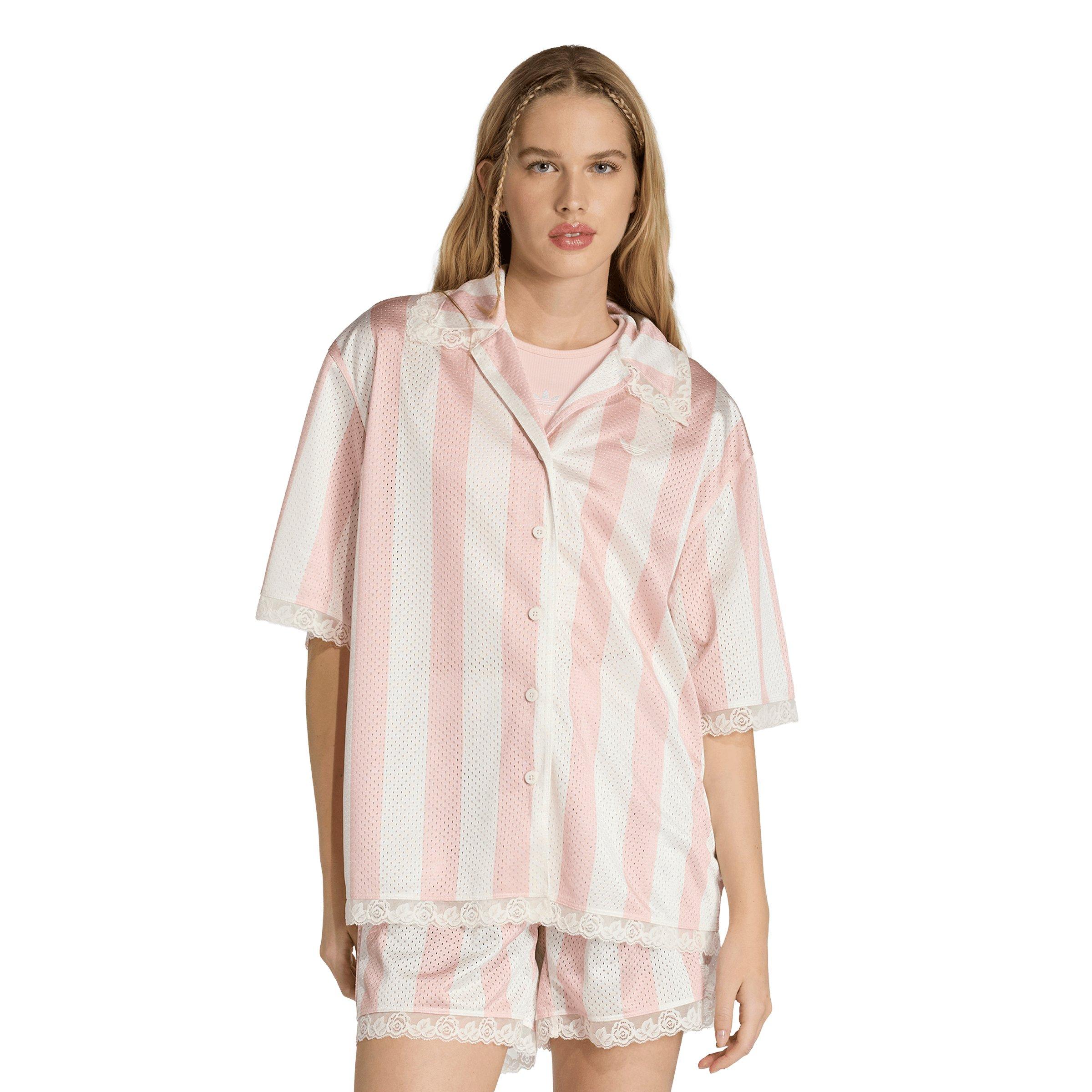 adidas Originals Women's Lace Jacquard Shirt - Off-White/Pink - OFF-WHITE/PINK Thumbnail View 1