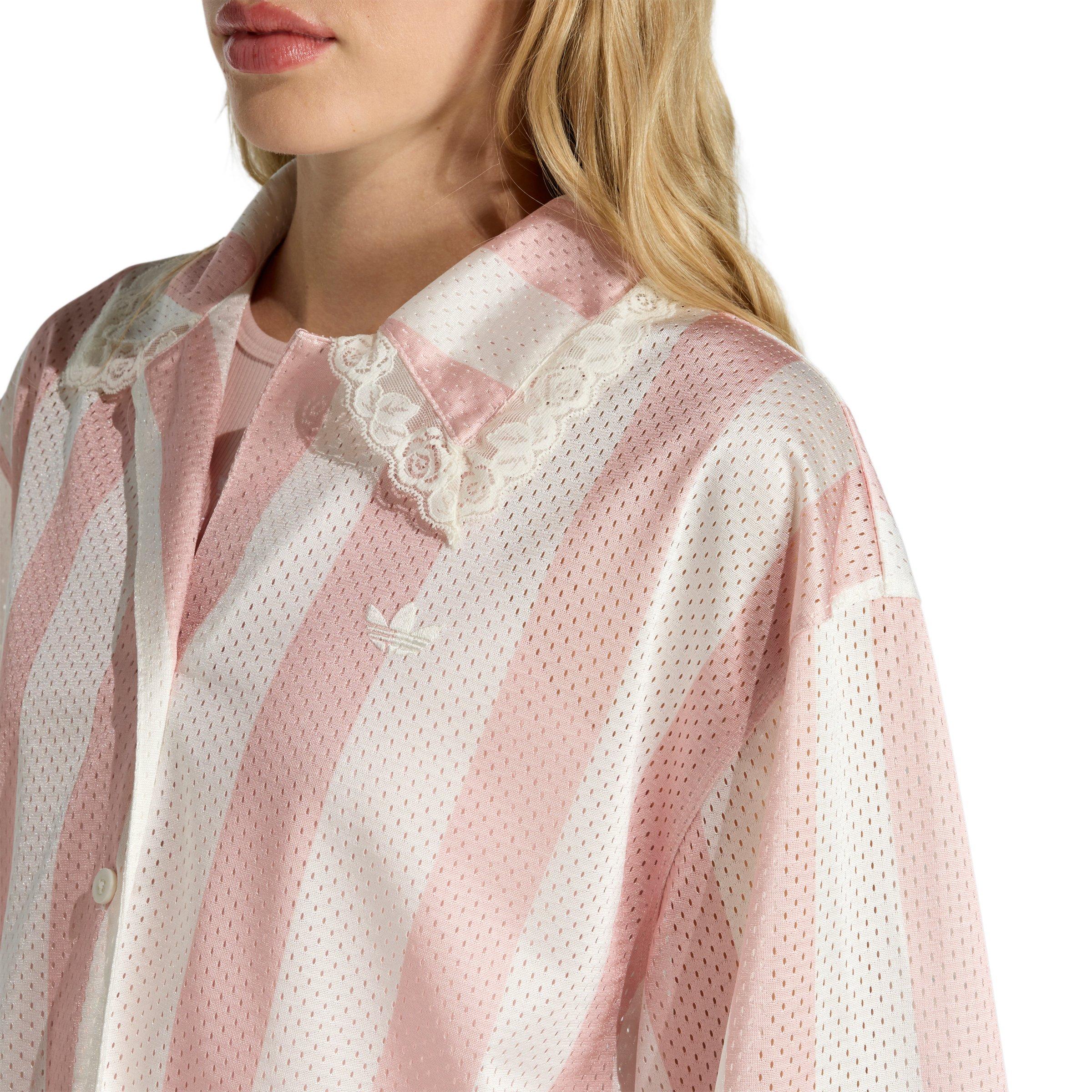 adidas Originals Women's Lace Jacquard Shirt -Off-White/Pink - OFF-WHITE/PINK Thumbnail View 4