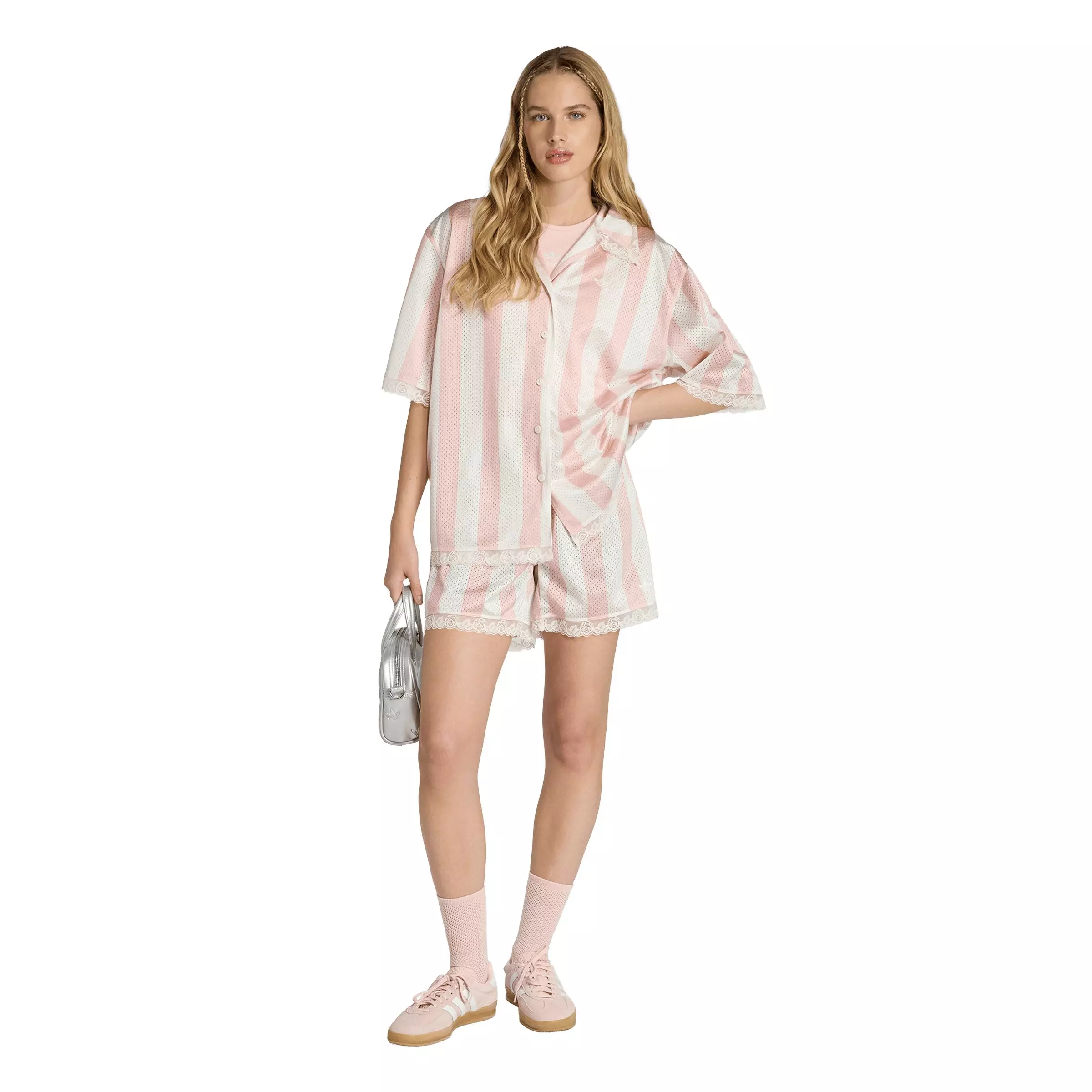 adidas Originals Women's Lace Jacquard Shirt - Off-White/Pink - OFF-WHITE/PINK