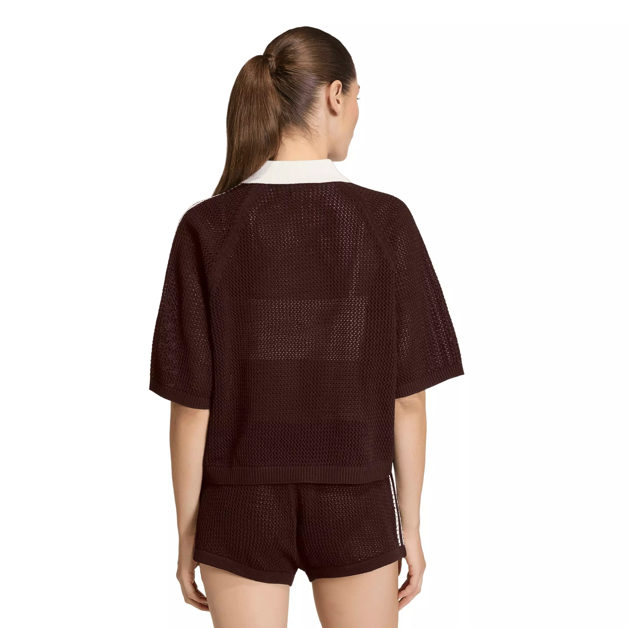 adidas Originals Women's Knitted Crochet Polo -Brown - BROWN