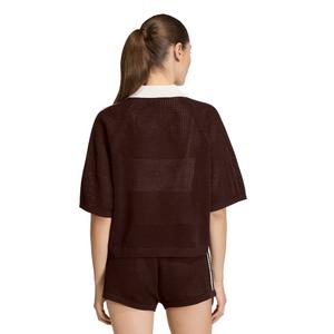 adidas Originals Women's Knitted Crochet Polo -Brown