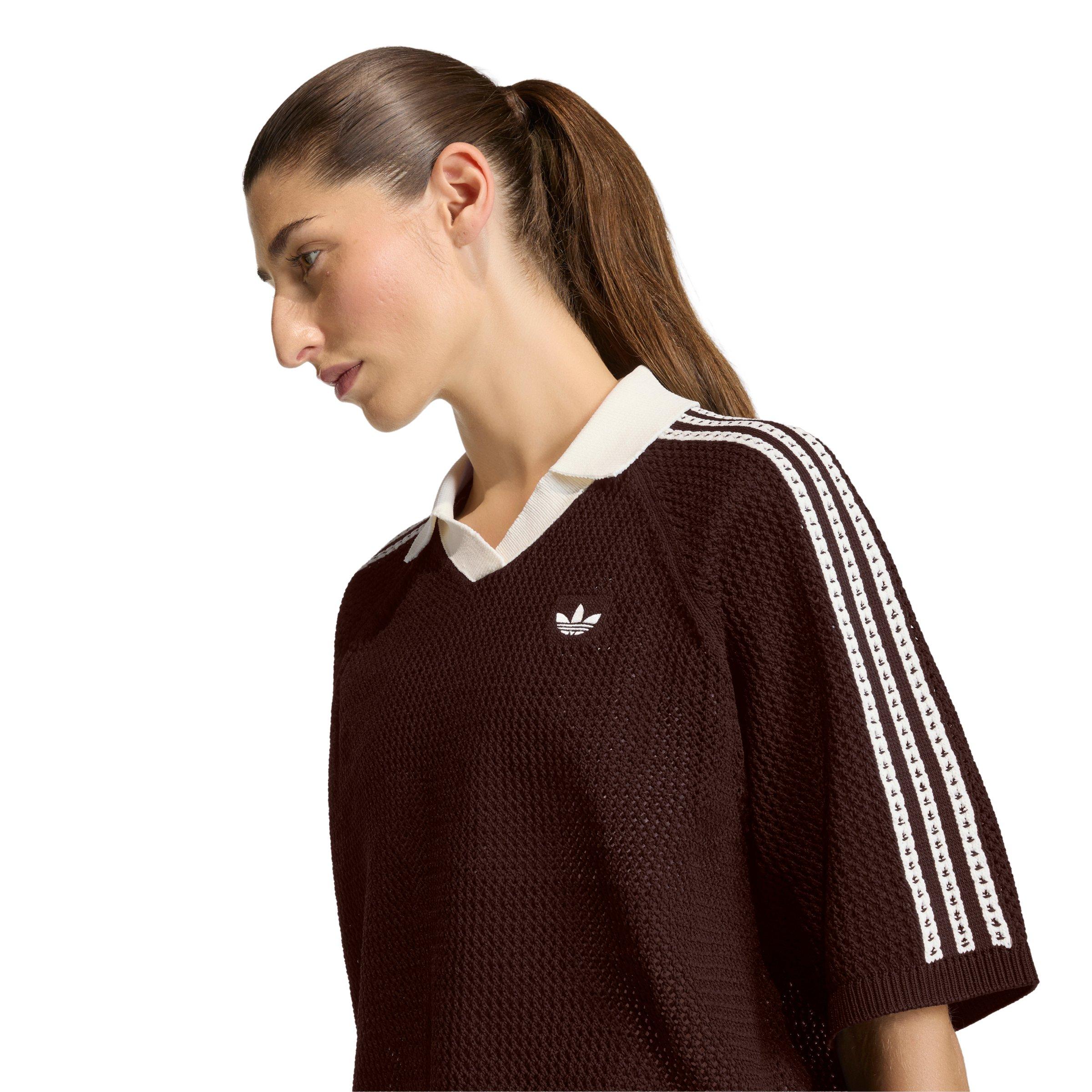 adidas Originals Women's Knitted Crochet Polo -Brown - BROWN Thumbnail View 3