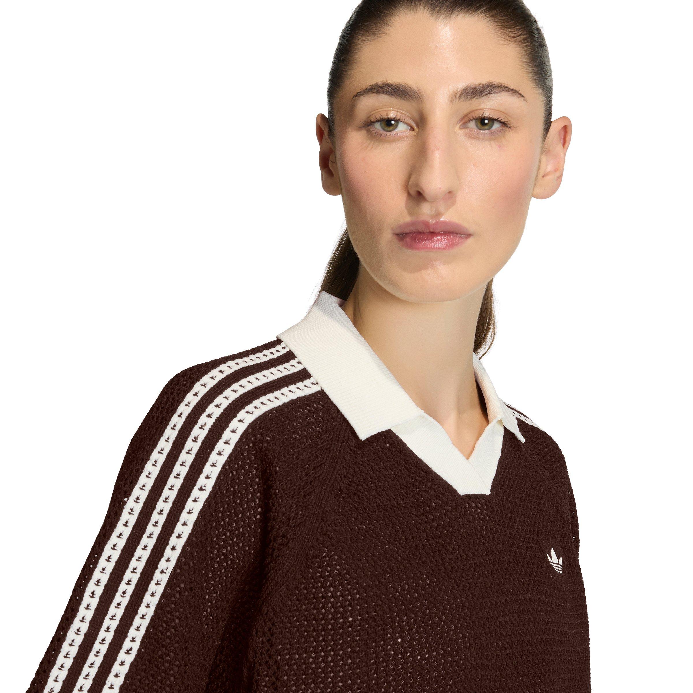 adidas Originals Women's Knitted Crochet Polo -Brown - BROWN Thumbnail View 4