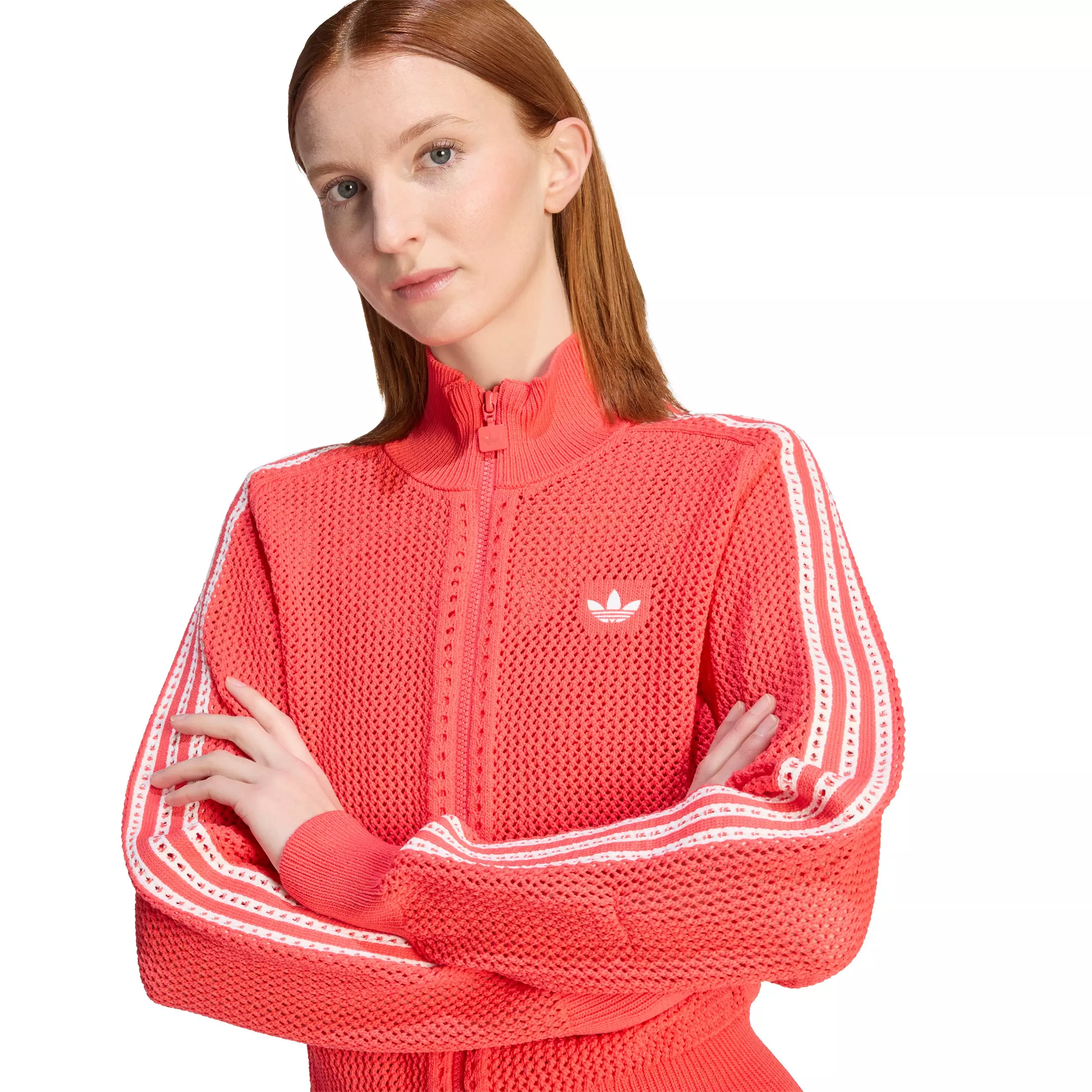 adidas Originals Women's Knitted Crochet Firebird Track Jacket - Red - RED