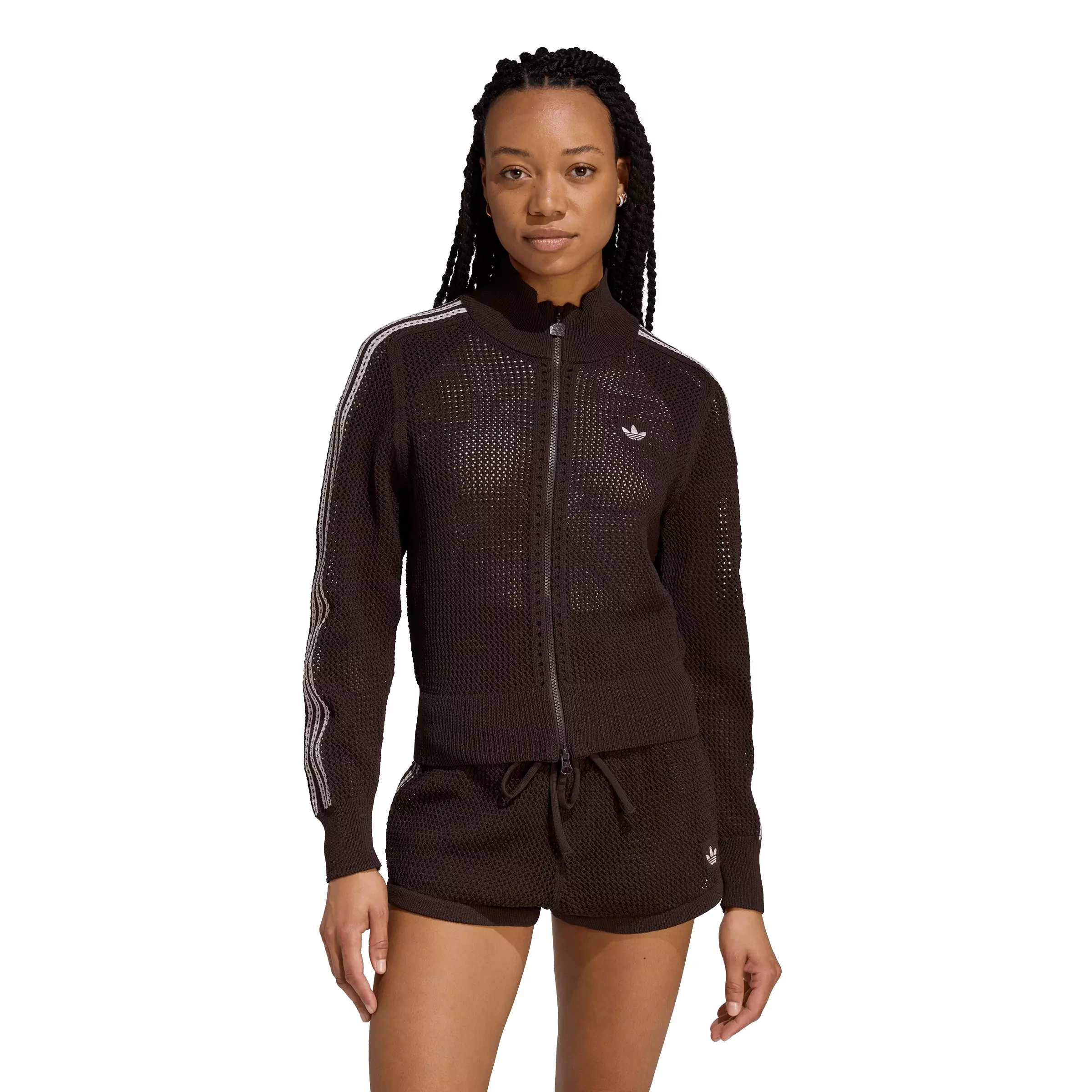 adidas Originals Women's Knitted Crochet Firebird Track Jacket - Brown - BROWN