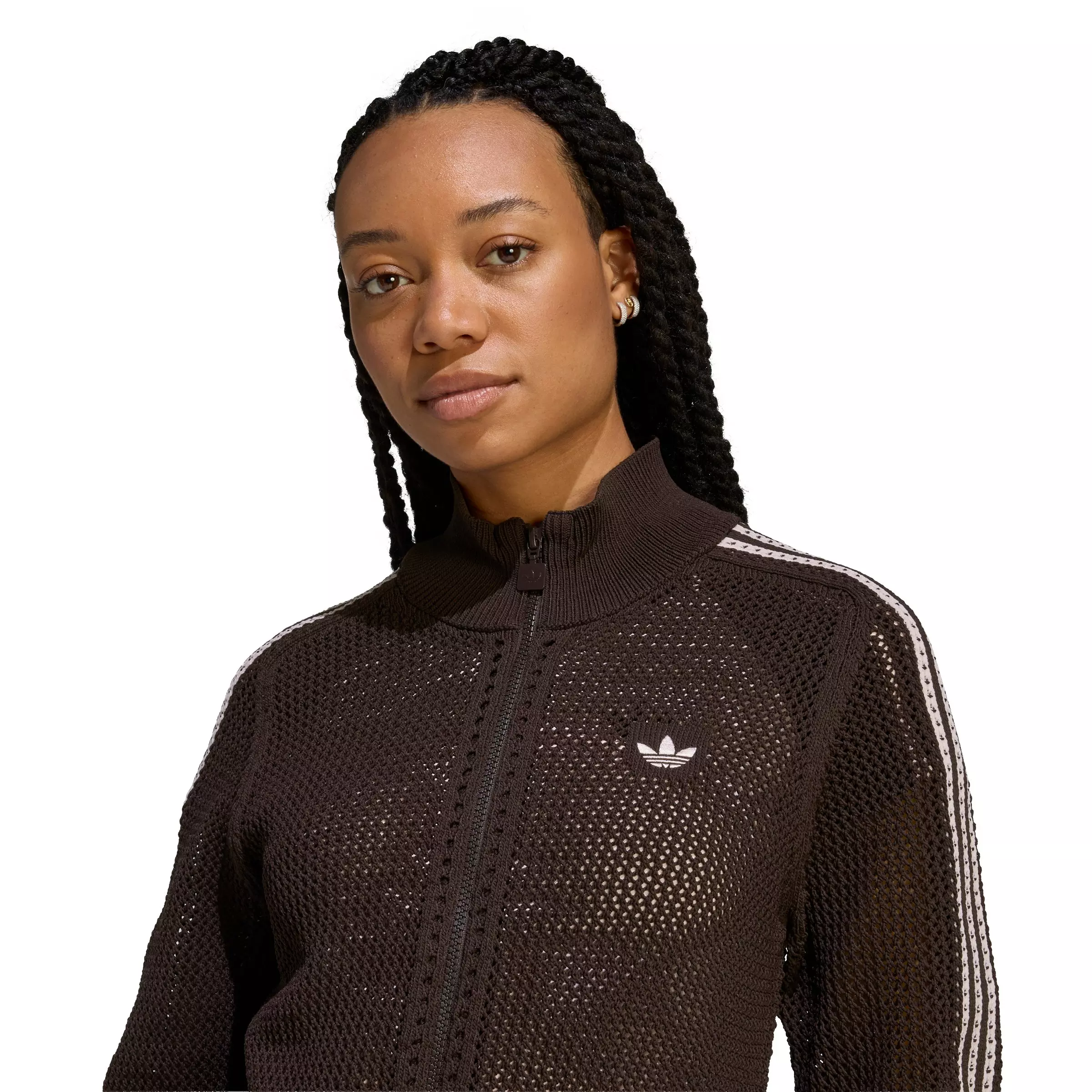 adidas Originals Women's Knitted Crochet Firebird Track Jacket - Brown - BROWN
