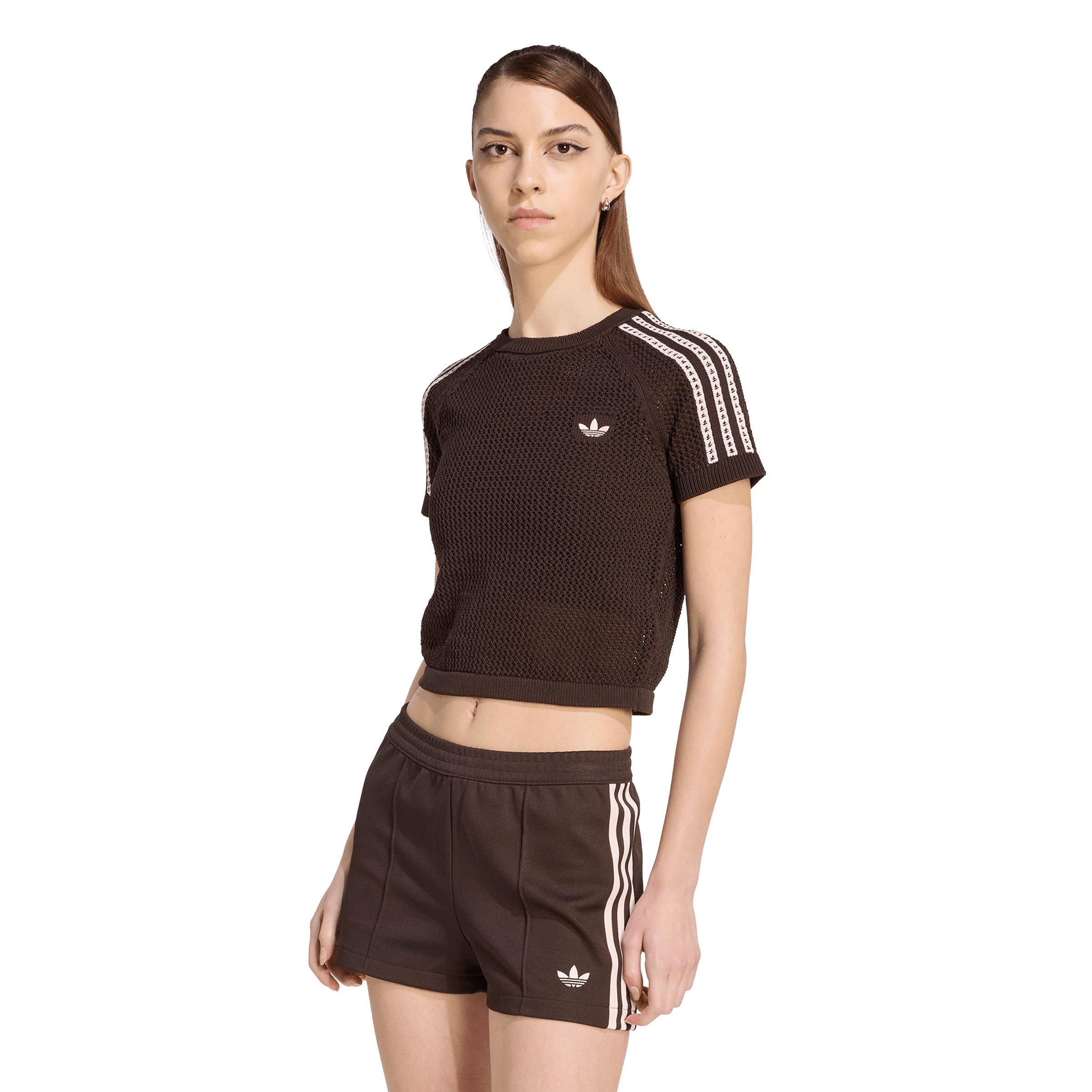 adidas Originals Women's Knitted Crochet Cali Tee - Brown - BROWN Thumbnail View 1