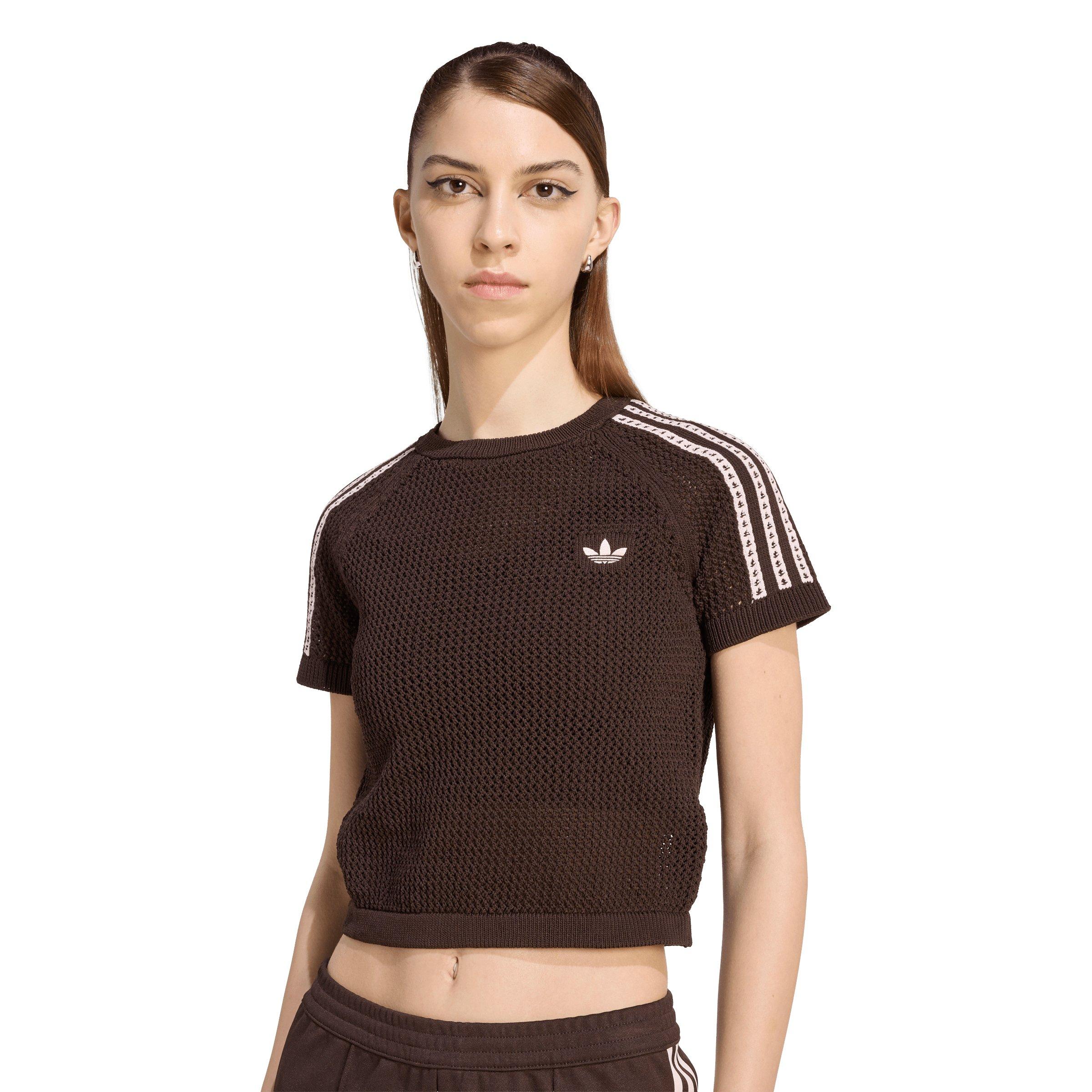 adidas Originals Women's Knitted Crochet Cali Tee - Brown - BROWN Thumbnail View 3