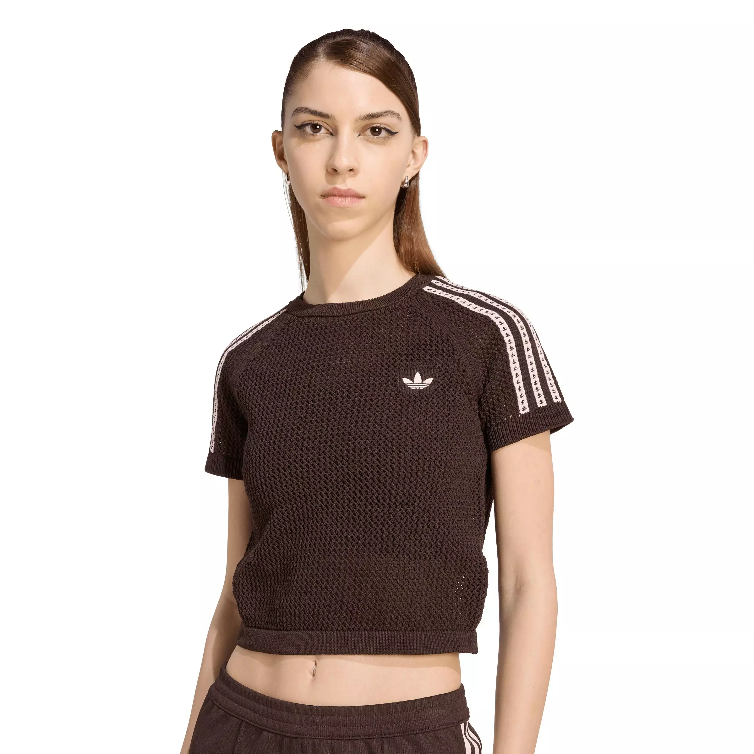 adidas Originals Women's Knitted Crochet Cali Tee - Brown - BROWN