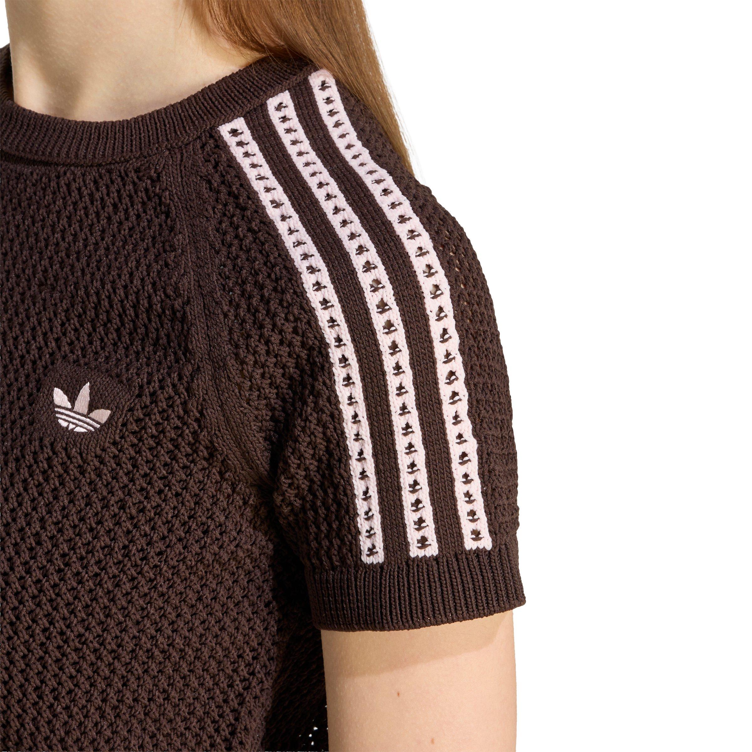 adidas Originals Women's Knitted Crochet Cali Tee - Brown - BROWN Thumbnail View 4
