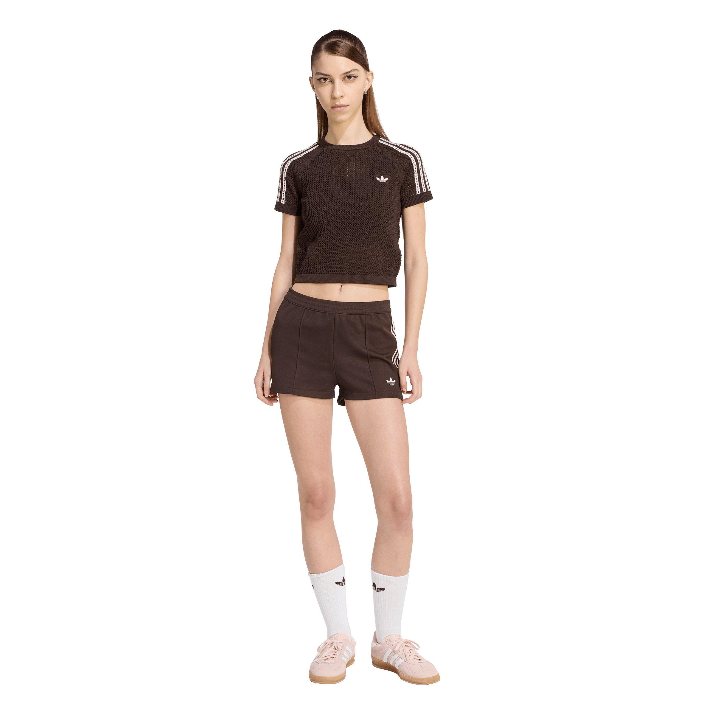 adidas Originals Women's Knitted Crochet Cali Tee - Brown - BROWN Thumbnail View 5