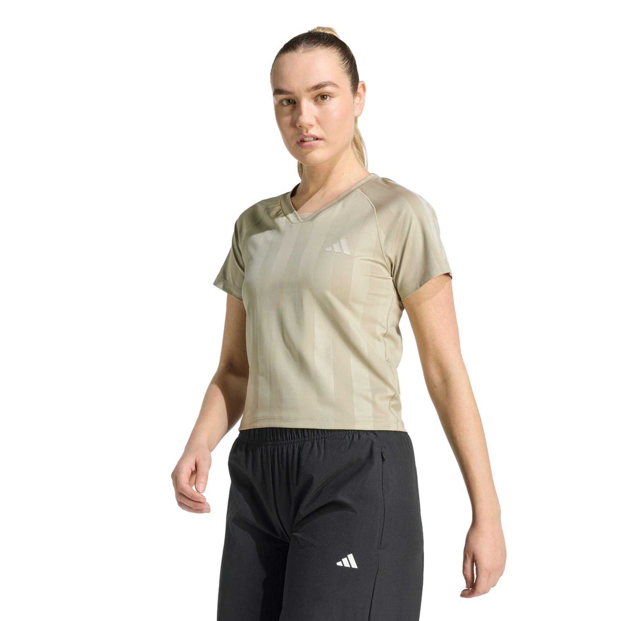 adidas Women's Hyperglam 3-Stripes Emboss T-Shirt - Khaki - KHAKI Thumbnail View 1