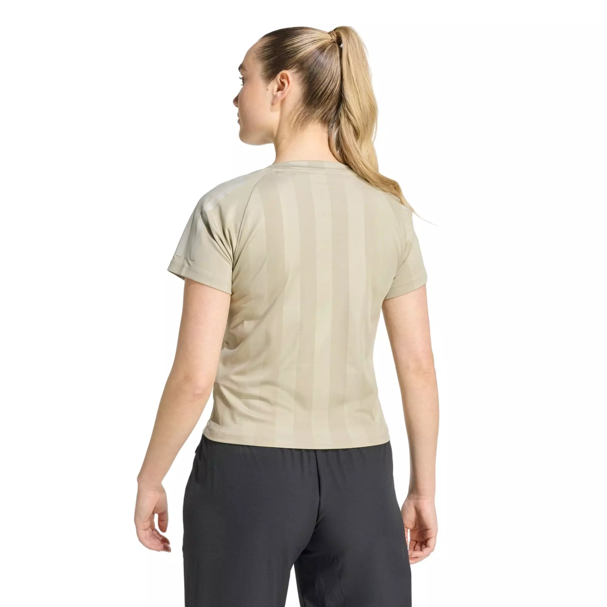 adidas Women's Hyperglam 3-Stripes Emboss T-Shirt - Khaki - KHAKI