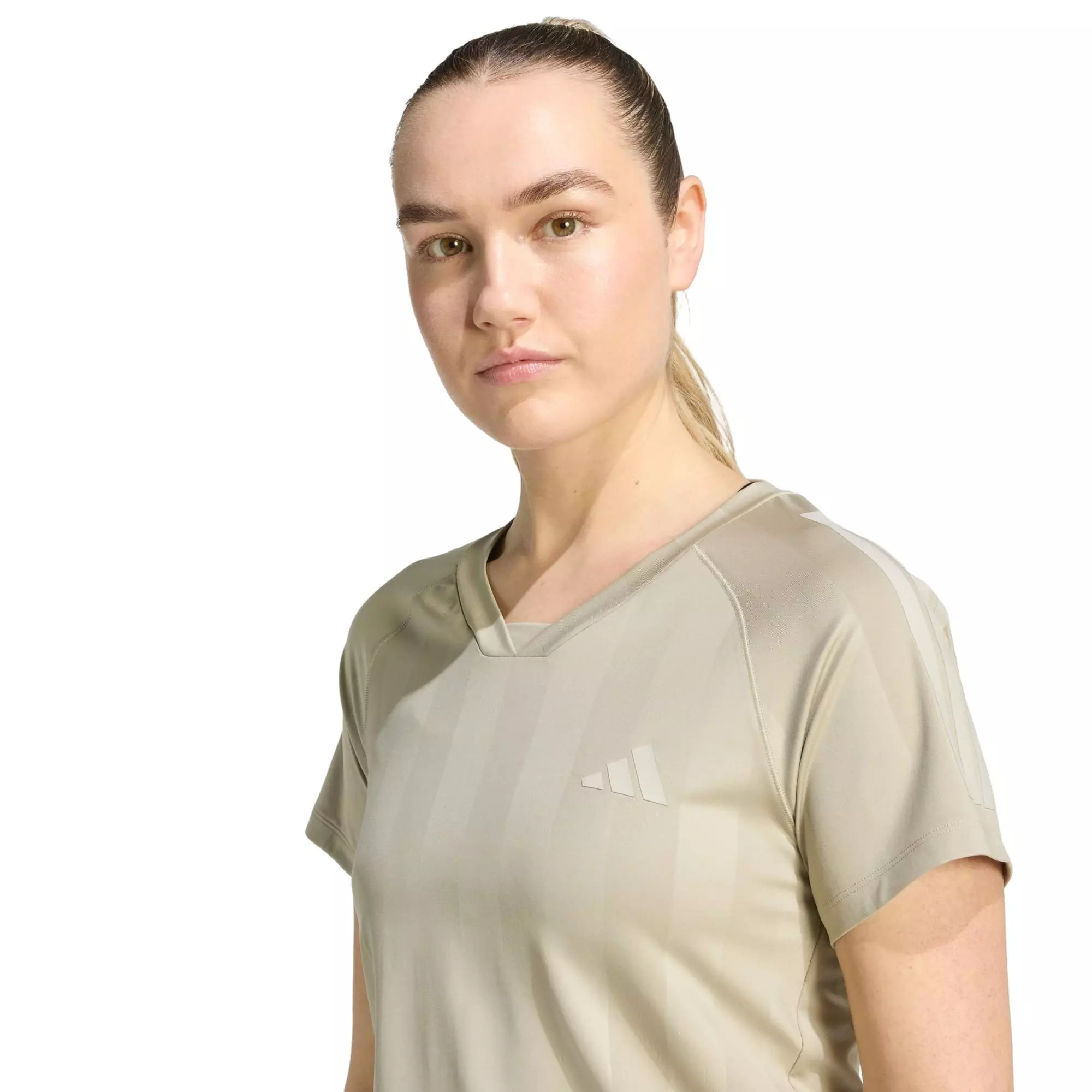 adidas Women's Hyperglam 3-Stripes Emboss T-Shirt - Khaki - KHAKI