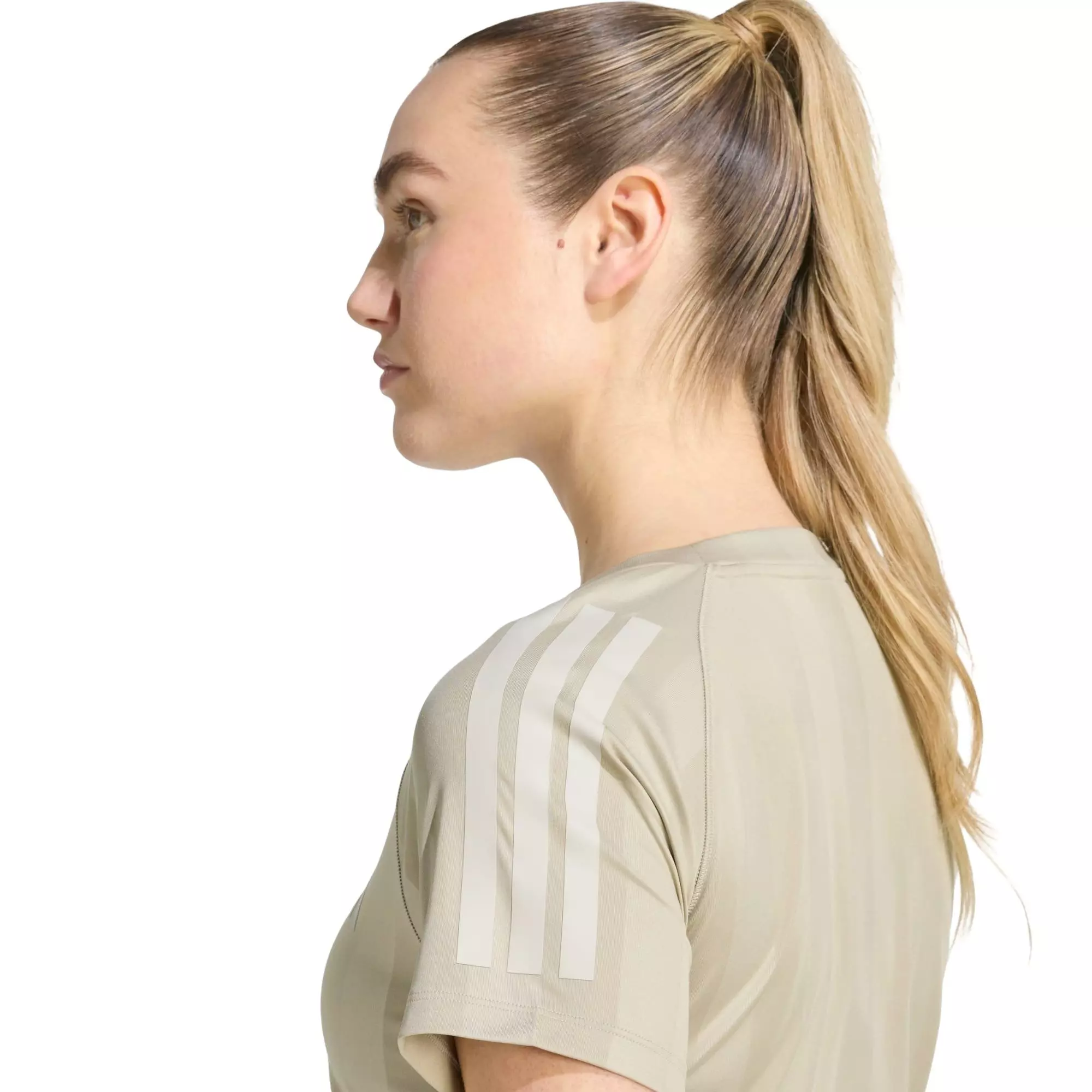 adidas Women's Hyperglam 3-Stripes Emboss T-Shirt - Khaki - KHAKI
